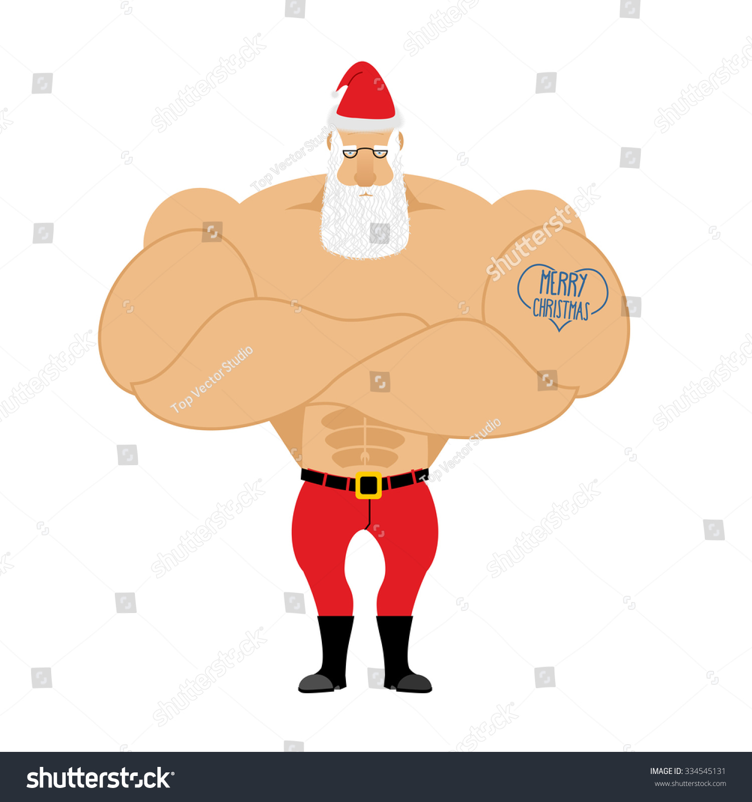 Strong Santa Claus Glasses Holding Gifts Stock Vector 