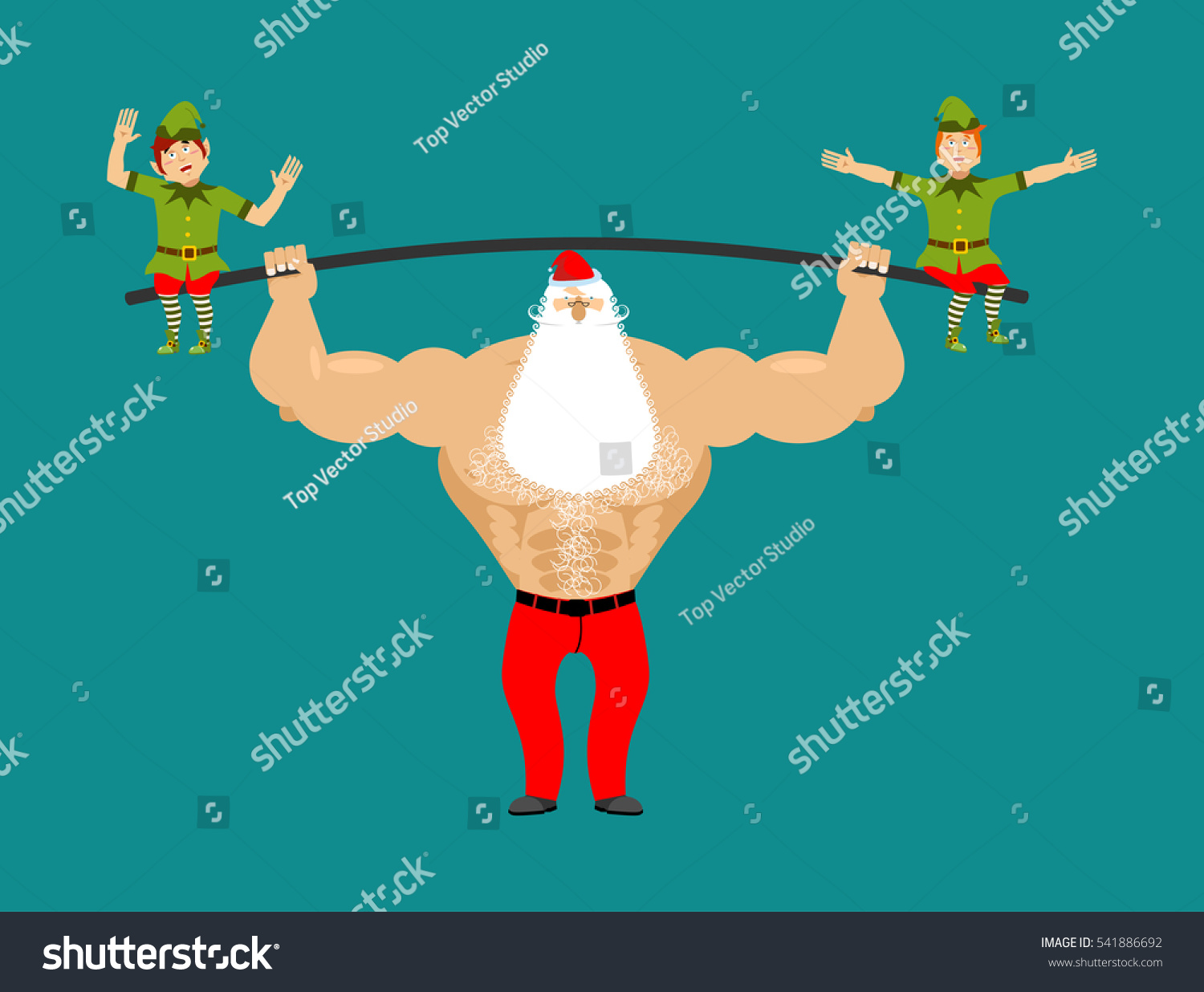 Strong Santa Lift Barbell Elves Powerlifting Stock Vector Royalty Free 541886692 Shutterstock 1849