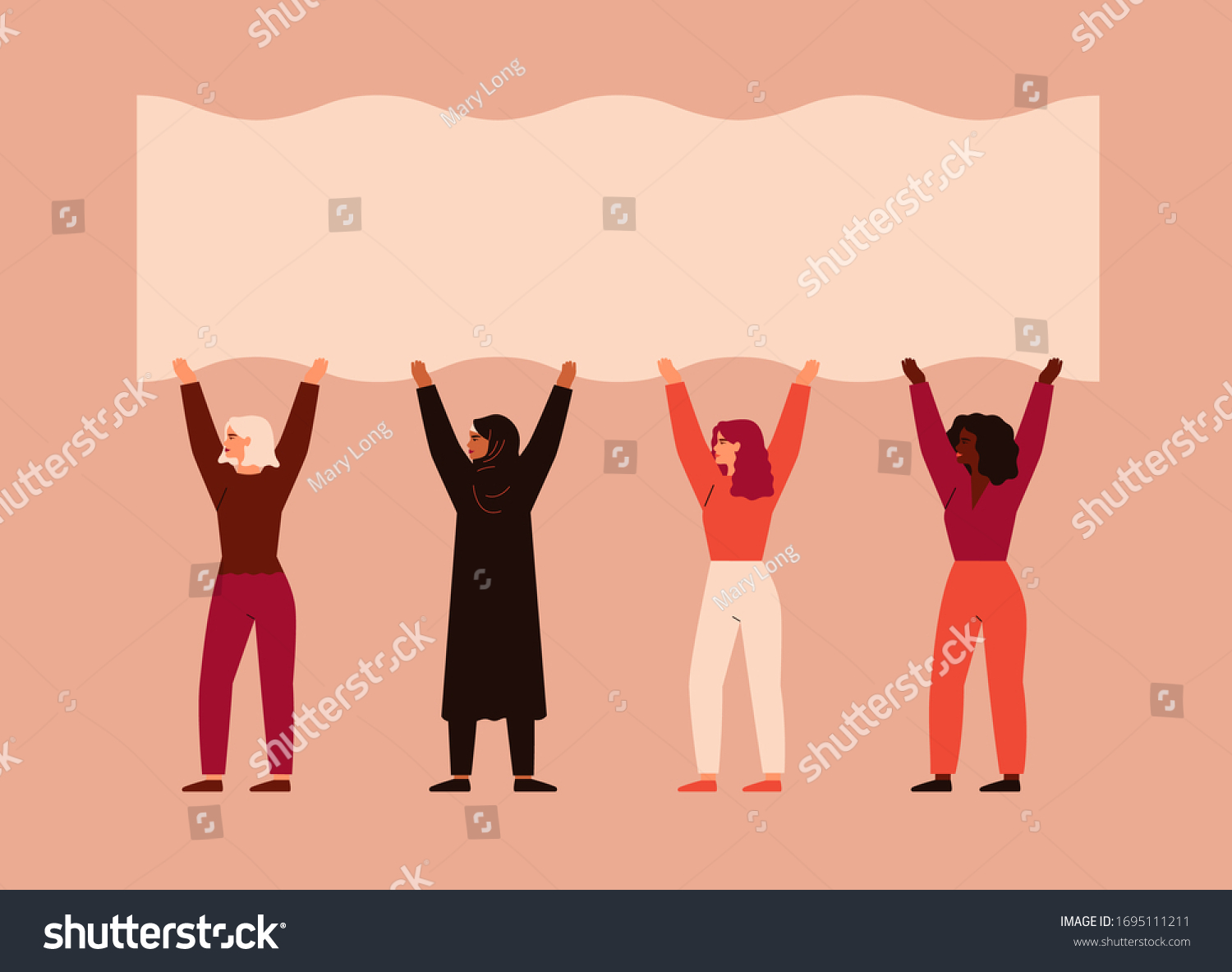 Strong Women Different Nationalities Cultures Stand Stock Vector