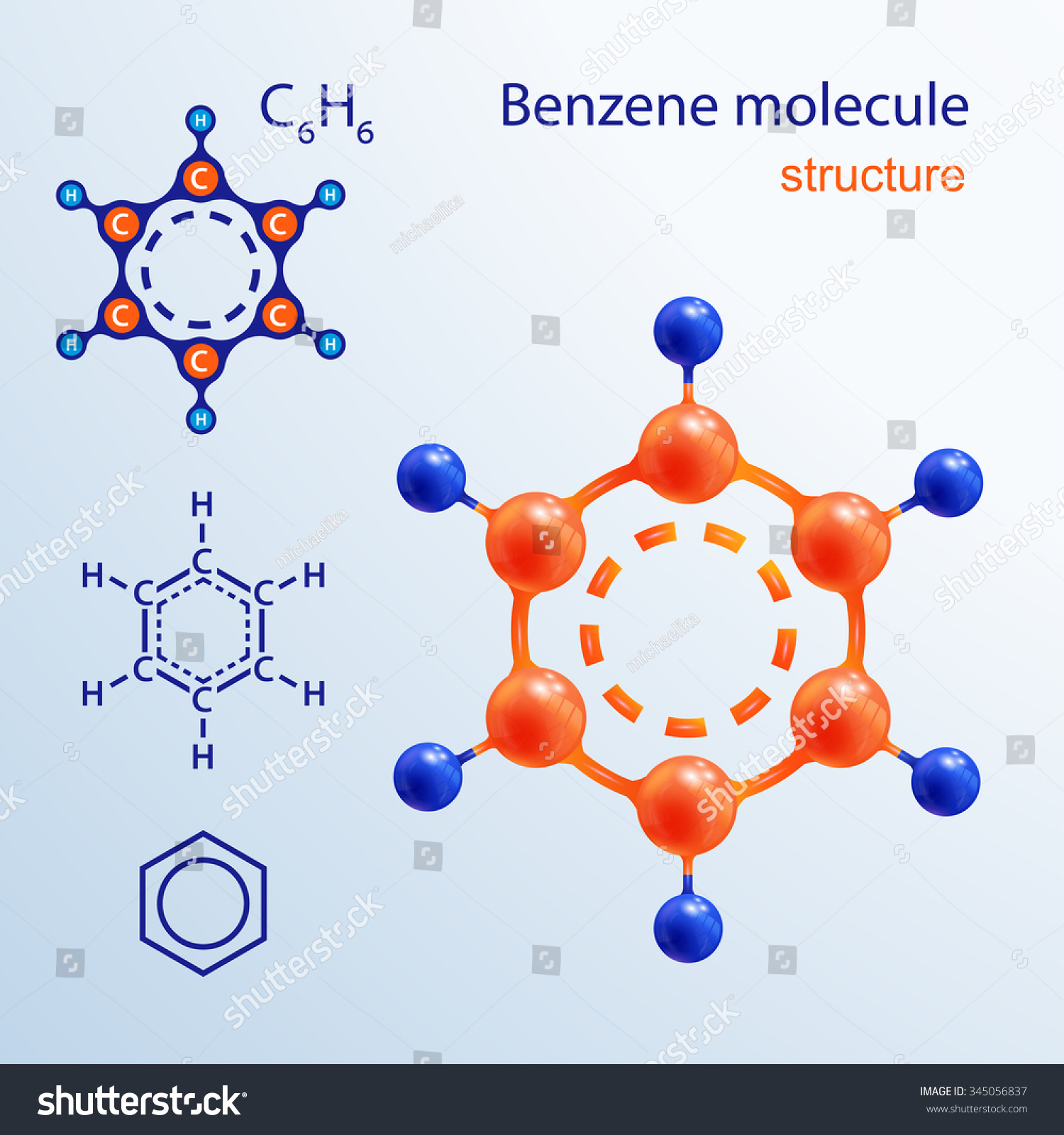Structure Molecules 3 D Benzene Molecule Stock Vector 345056837 ...