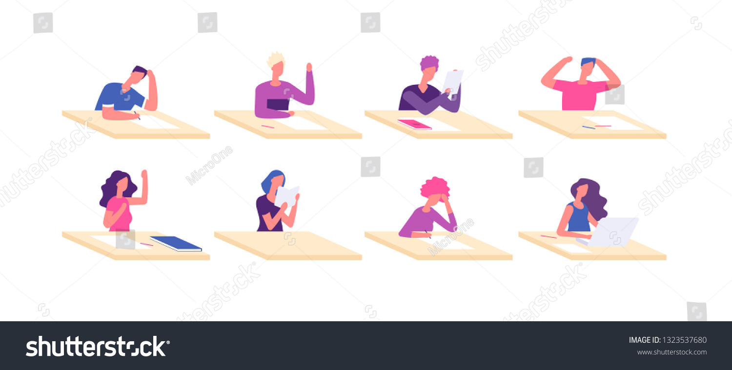 Student Desks Young Boy Girl Sitting Stock Vector Royalty Free