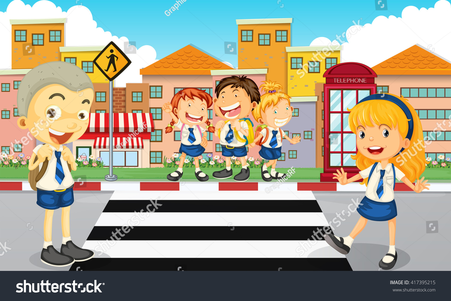 Students Crossing Road Illustration Stock Vector 417395215 - Shutterstock