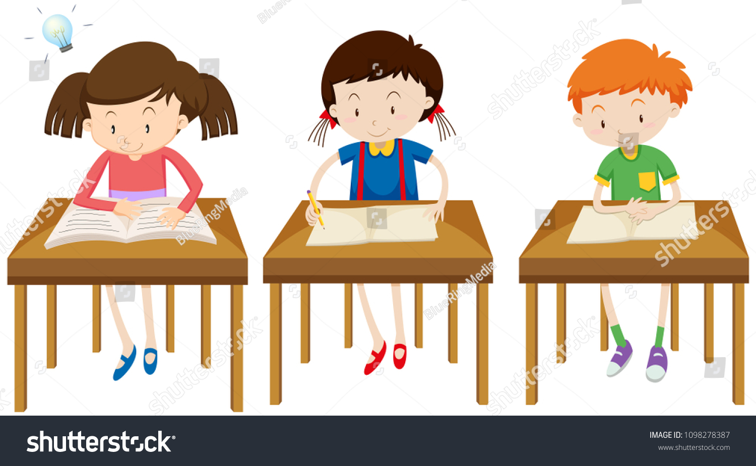 Students Studying On White Background Illustration Stock Vector ...