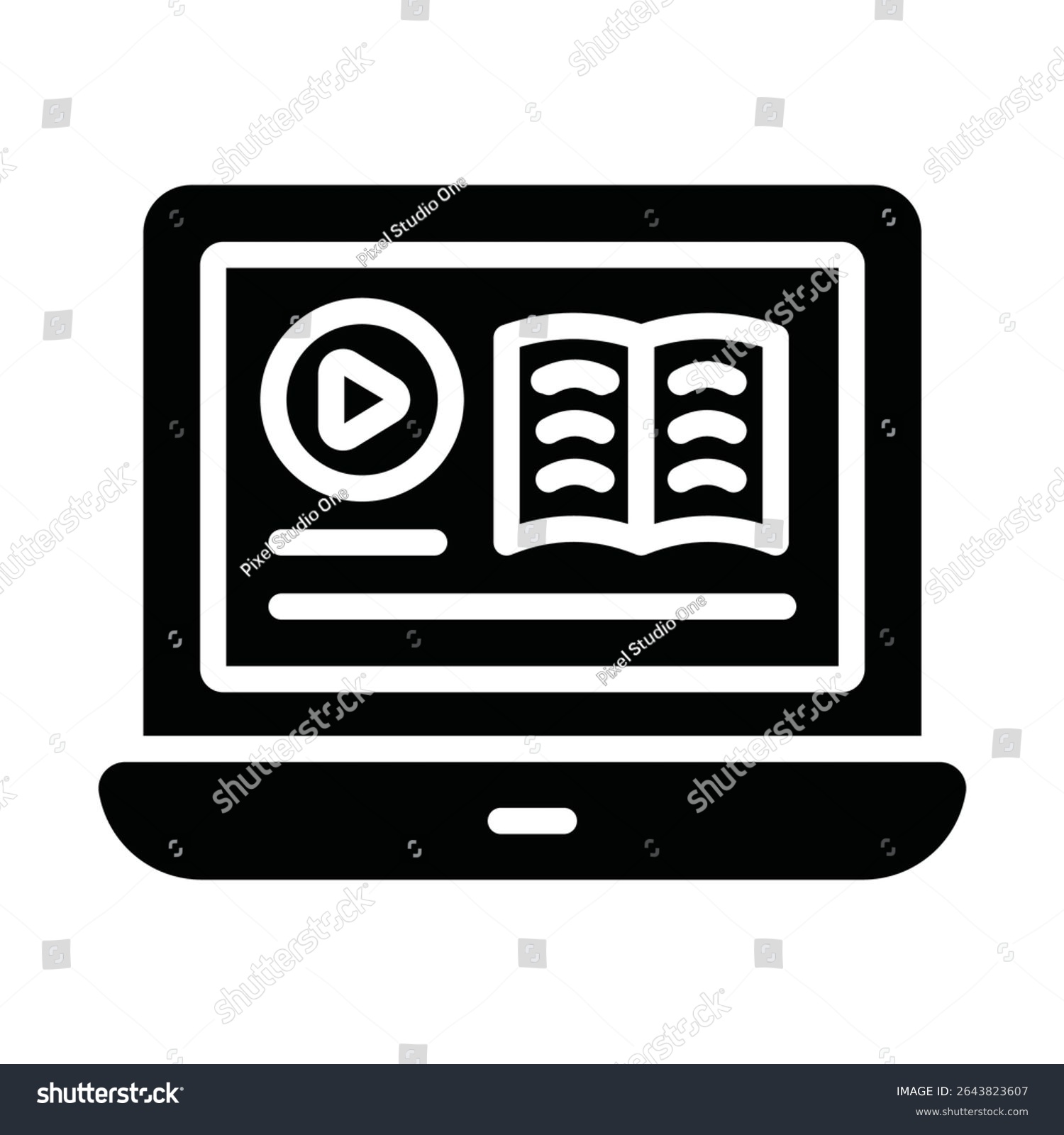 black laptop with video and book icons clip art preview