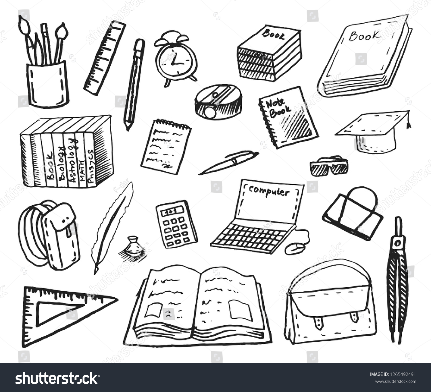 Study Elements Sketch Set Hand Drawn Stock Vector (royalty Free 