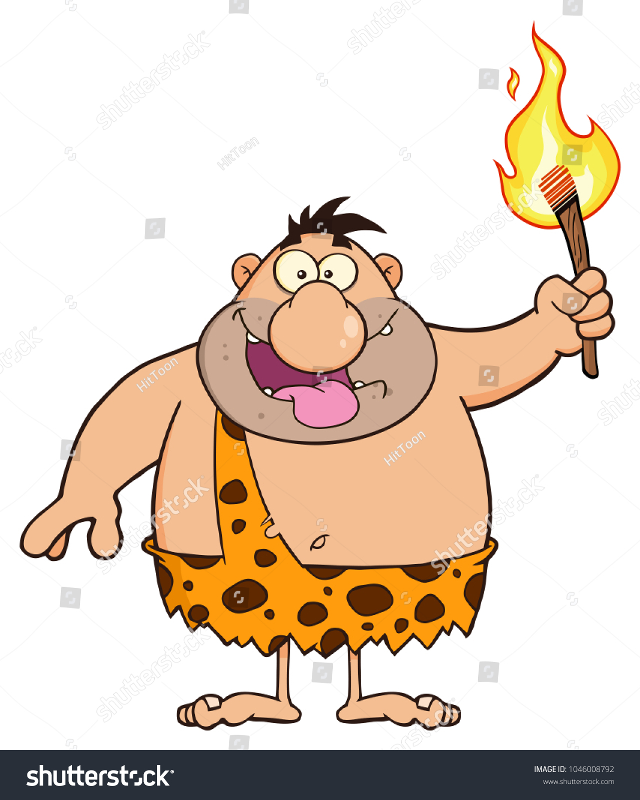 Stupid Caveman Cartoon Character Holding Fiery Stock Vector (Royalty ...