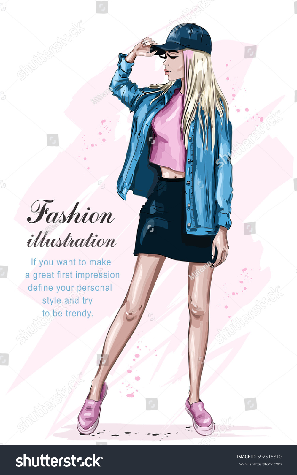 Stylish Beautiful Girl Cap Fashion Girl Stock Vector Royalty Free