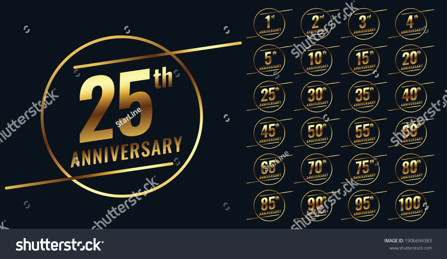SVG of stylish golden anniversary emblem big set svg