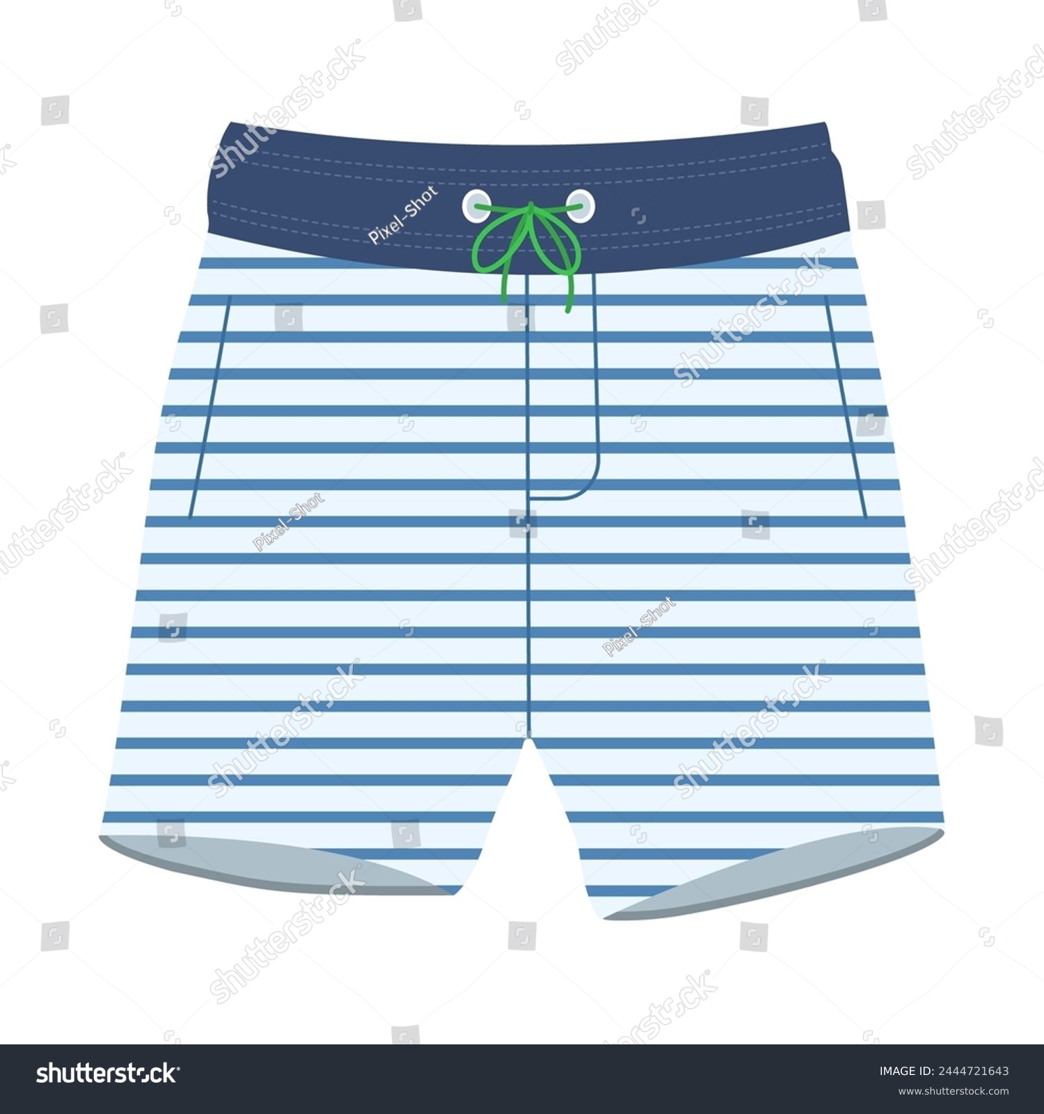 blue striped shorts, summer clothing, flat design clip art preview