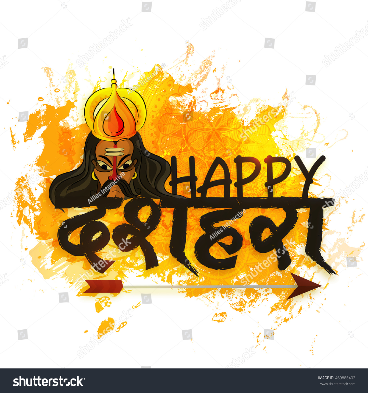 Stylish Text Happy Dussehra Angry Ravana Stock Vector Royalty Free 469886402