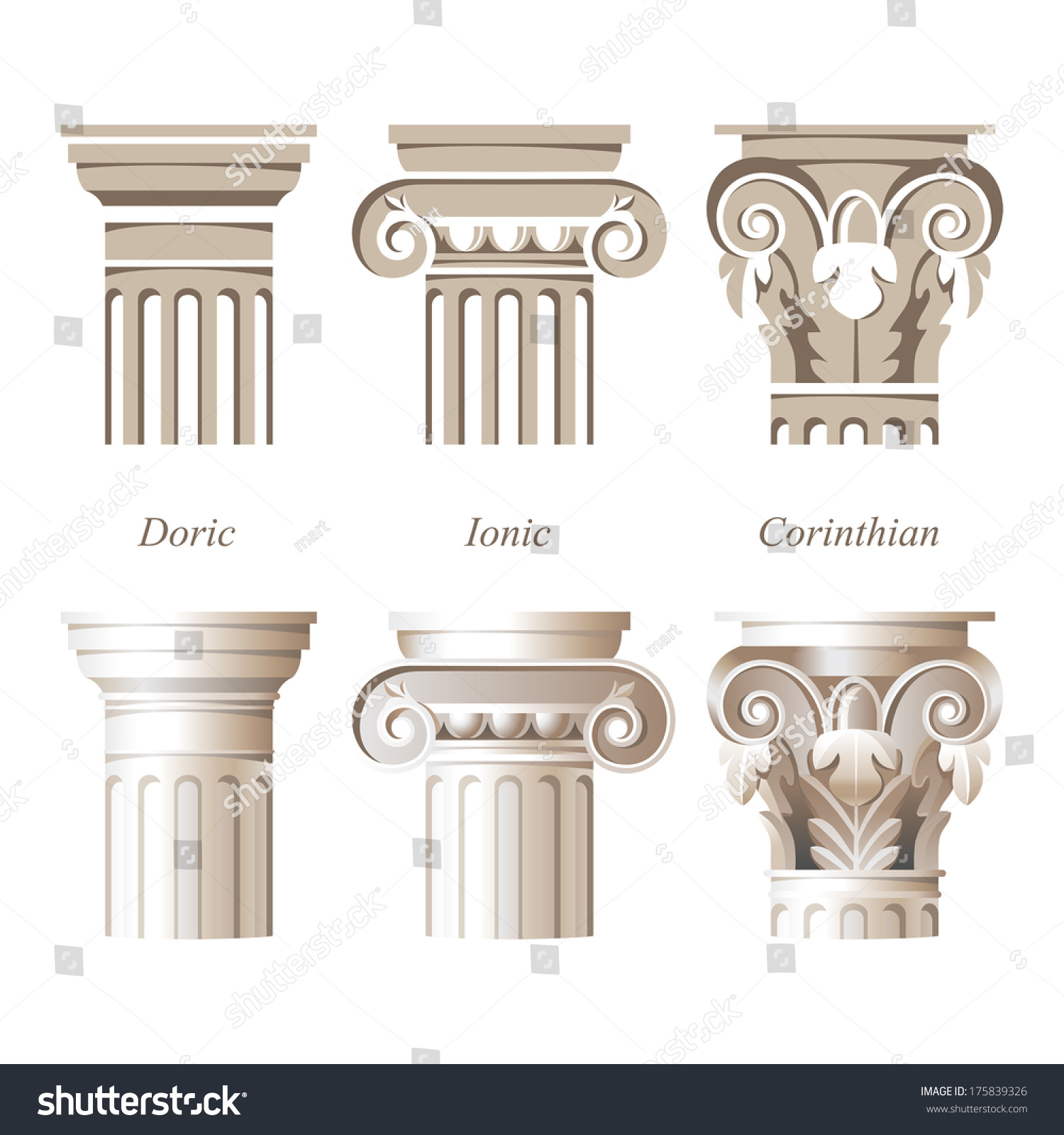 Stylized And Realistic Columns In Different Styles - Ionic, Doric ...