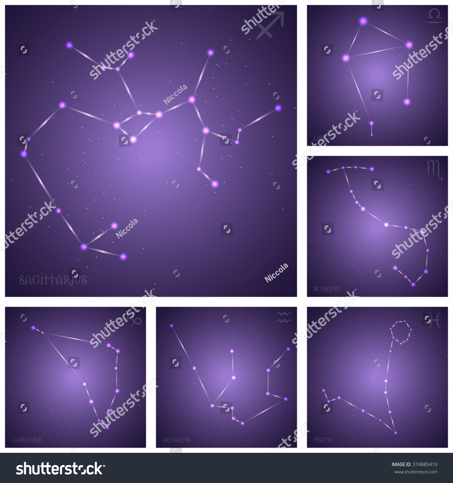 Stylized Constellation Six Zodiac Signs Vector De Stock Libre De