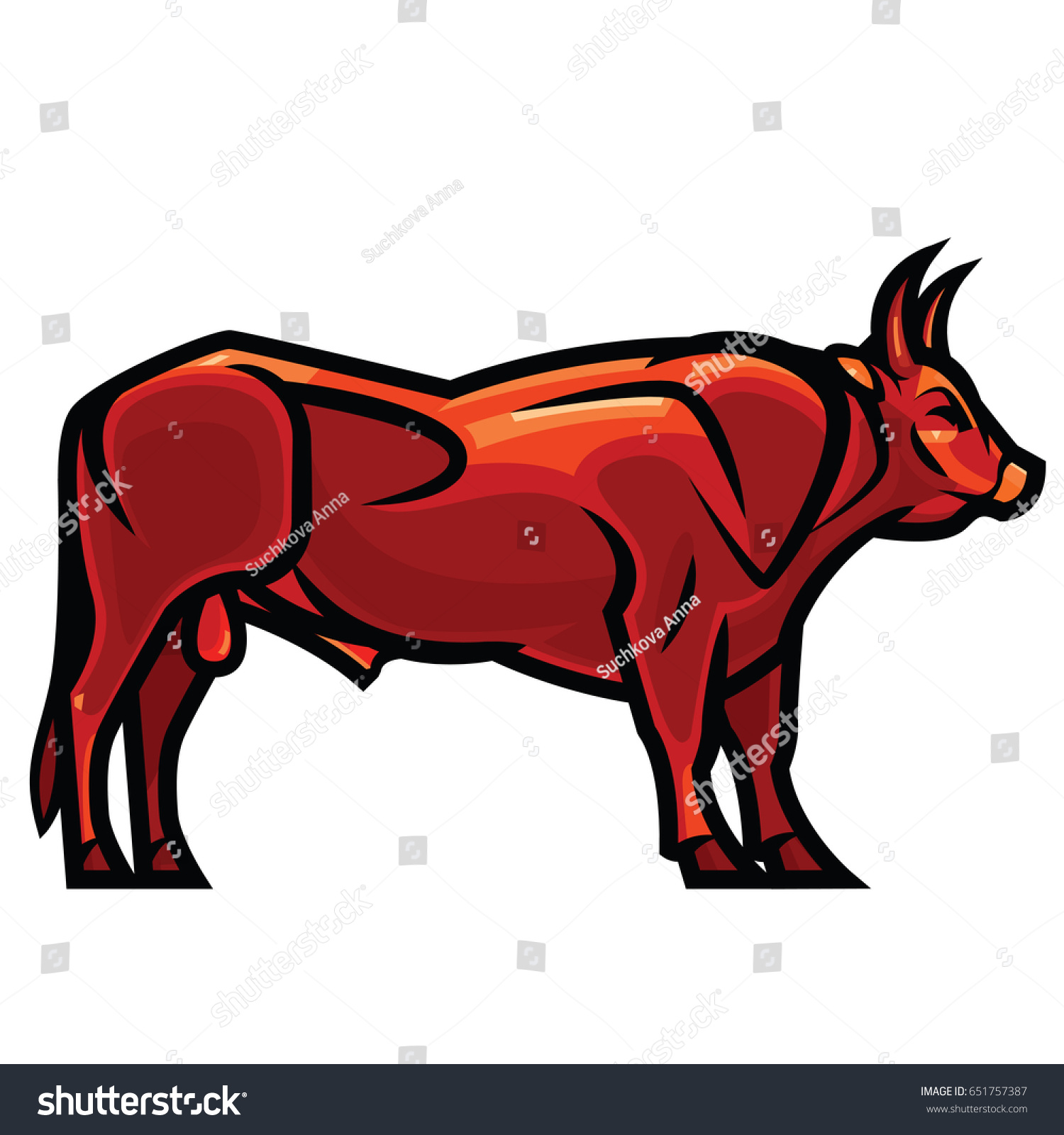Stylized Drawing Powerful Standing Red Bull Stock Vector Royalty Free