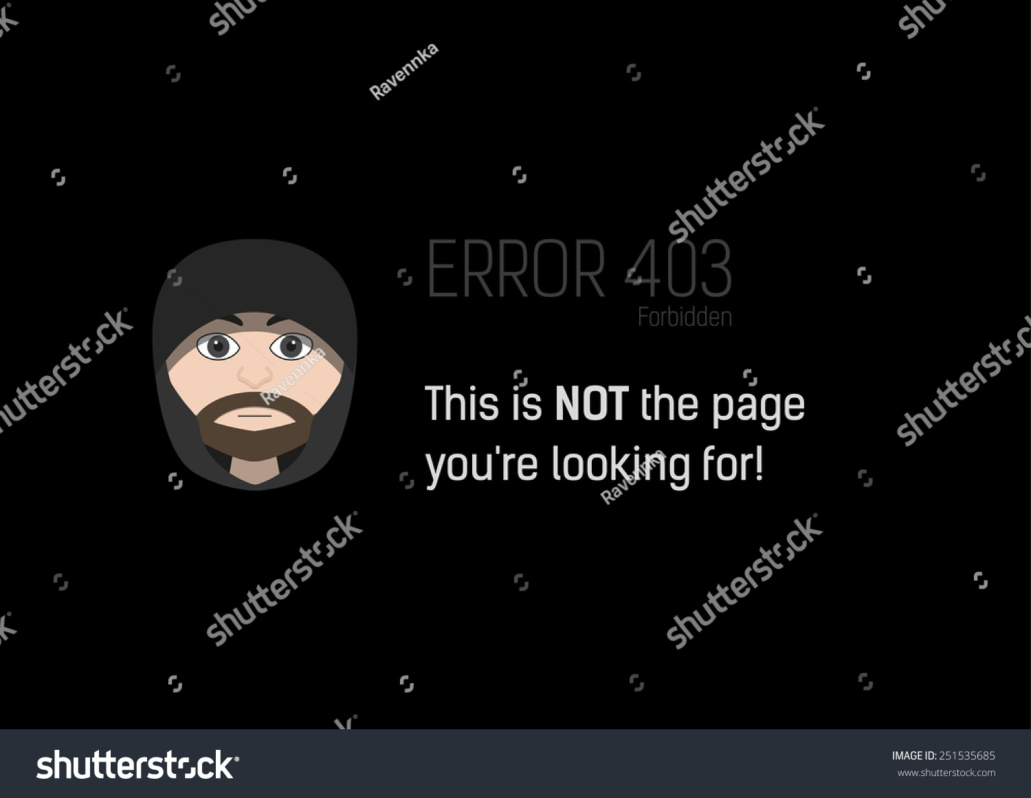 SVG of Stylized Error 403 - Forbidden with man in hood and text with modern culture overlap - This is not the page you're looking for! svg