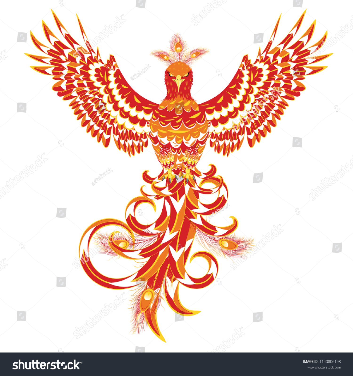 Stylized Firebird Fantasy Phoenix Bird Spreading Stock Vector Royalty