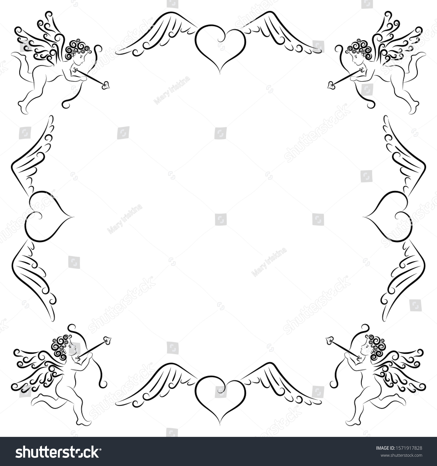 Stylized Frame Made Cupids Hearts Wings Stock Vector Royalty Free