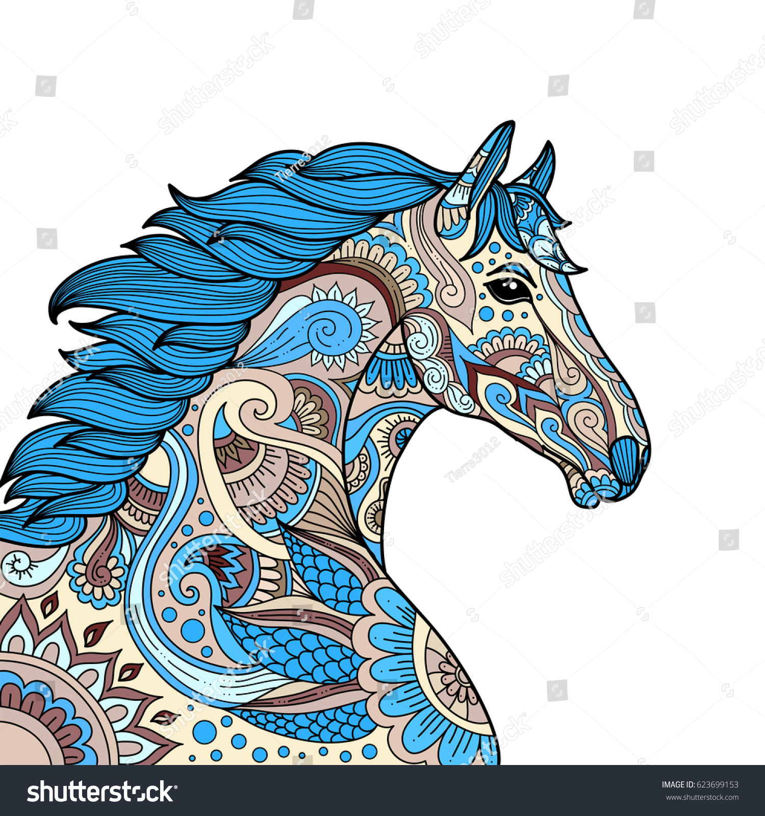 Stylized Hand Drawn Head Horse Multicolored Stock Vector Royalty