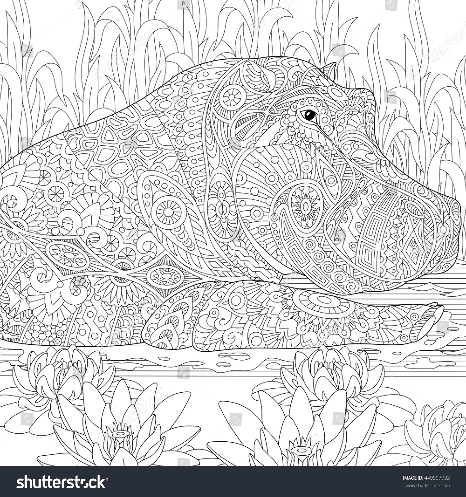 Stylized Hippopotamus Hippo Swimming Among Water Stock Vector (Royalty ...