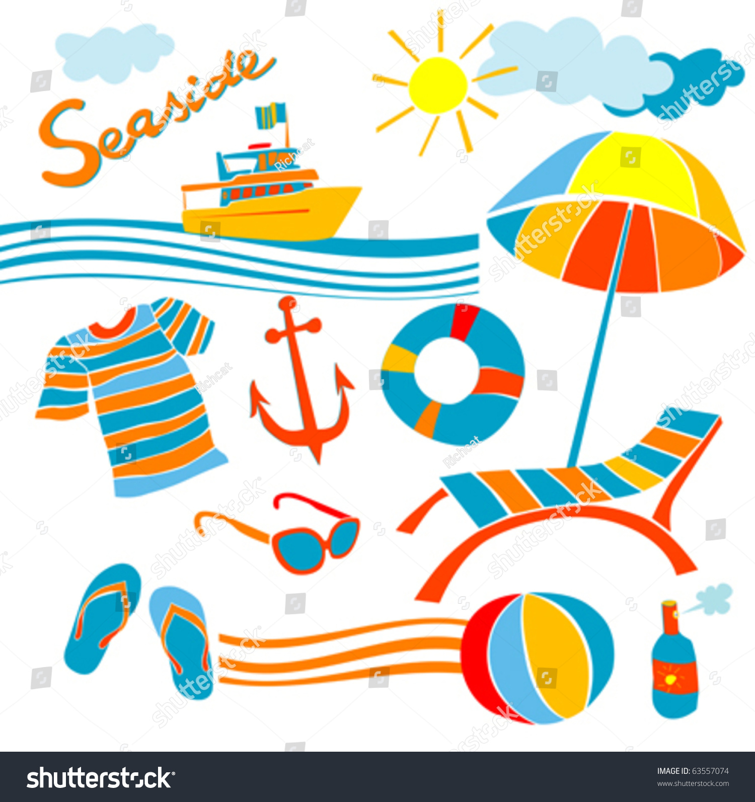 Stylized Icons Beach Set Against White Background Stock Vector ...