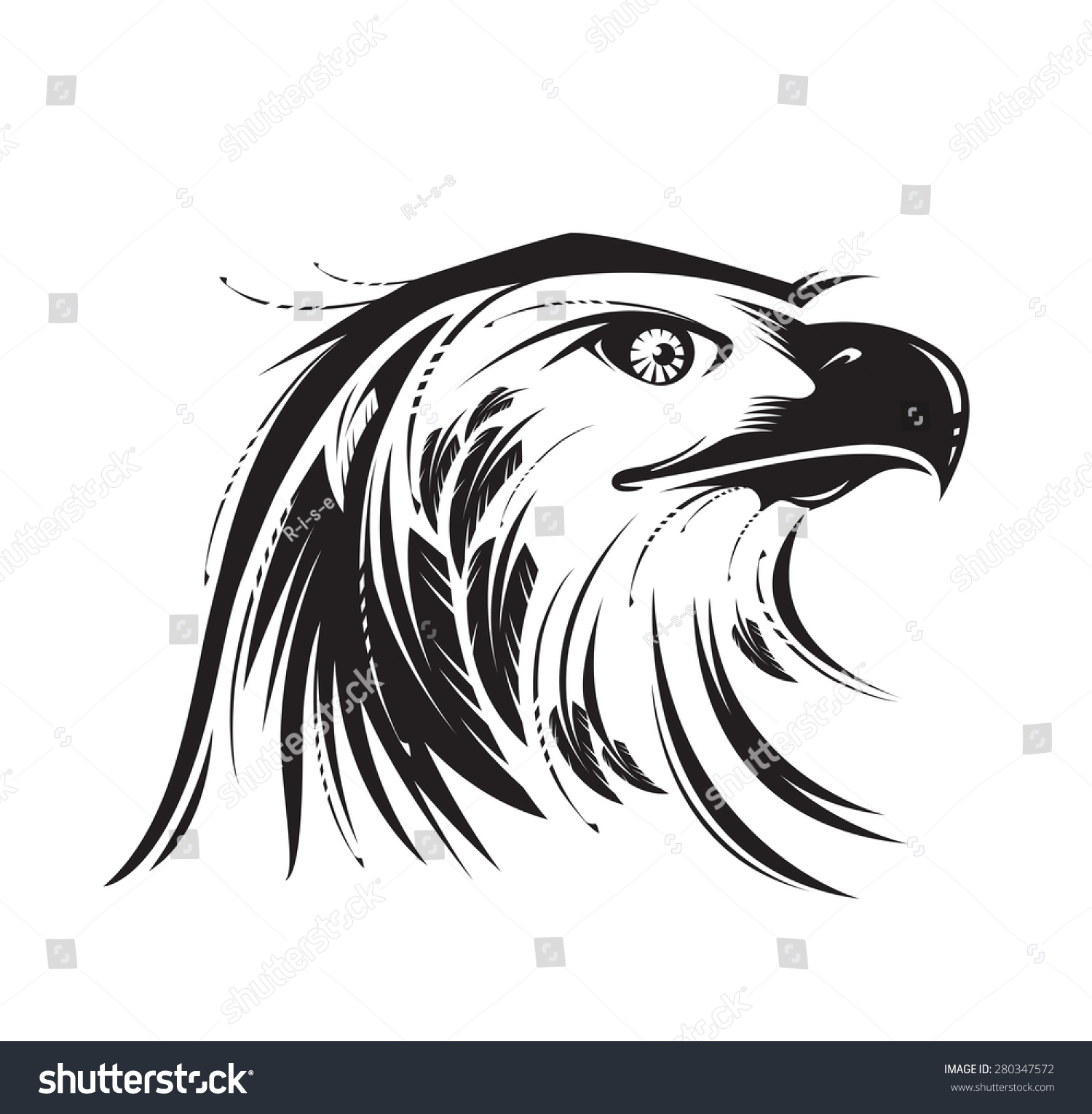 白黒の鷲または鳳凰の頭の様式化された画像 ベクターイラスト タトゥー アイコン エンブレム プリント マスコットなどに最適です のベクター画像素材 ロイヤリティフリー