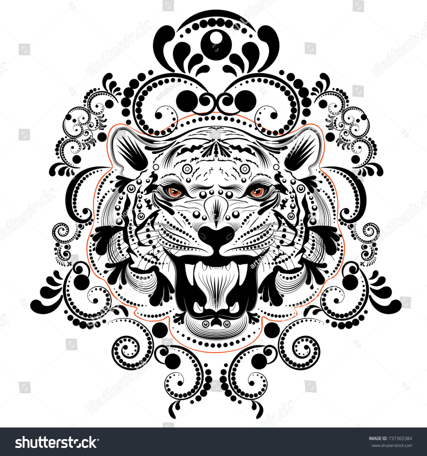 Stylized Ornamental Portrait Roaring Tiger Floral Stock Vector (Royalty ...