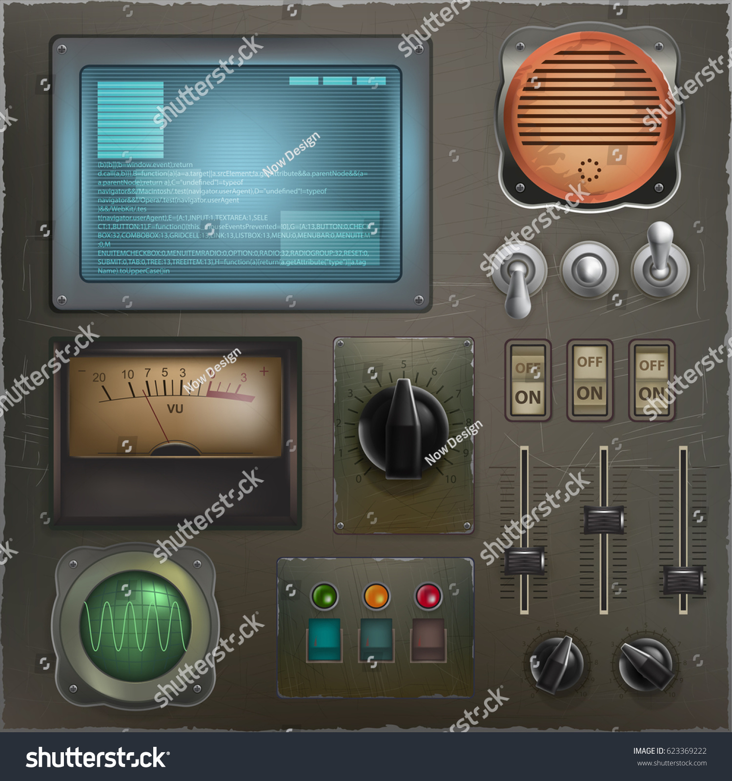 Stylized Retro Control Panel Set Different Stock Vector Royalty Free