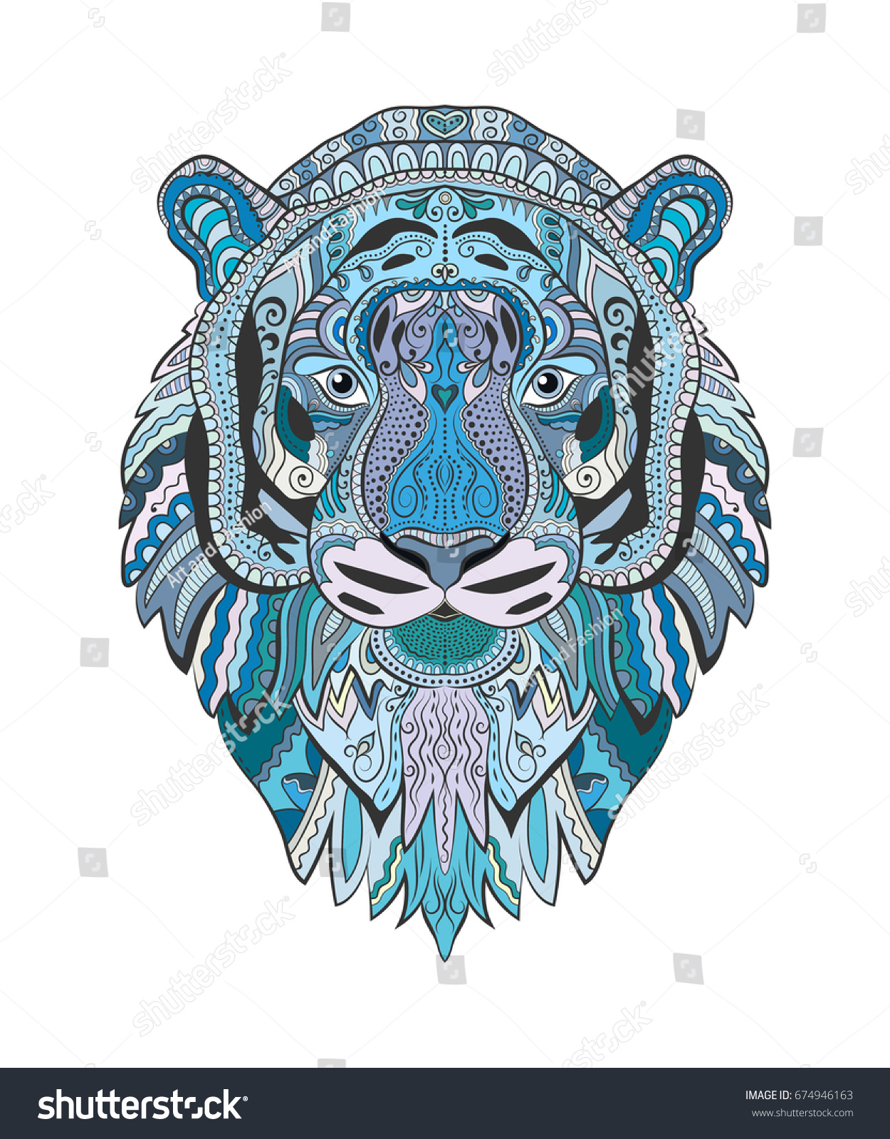 Stylized Tiger Face Hand Drawn Vector Stock Vector (Royalty Free) 674946163