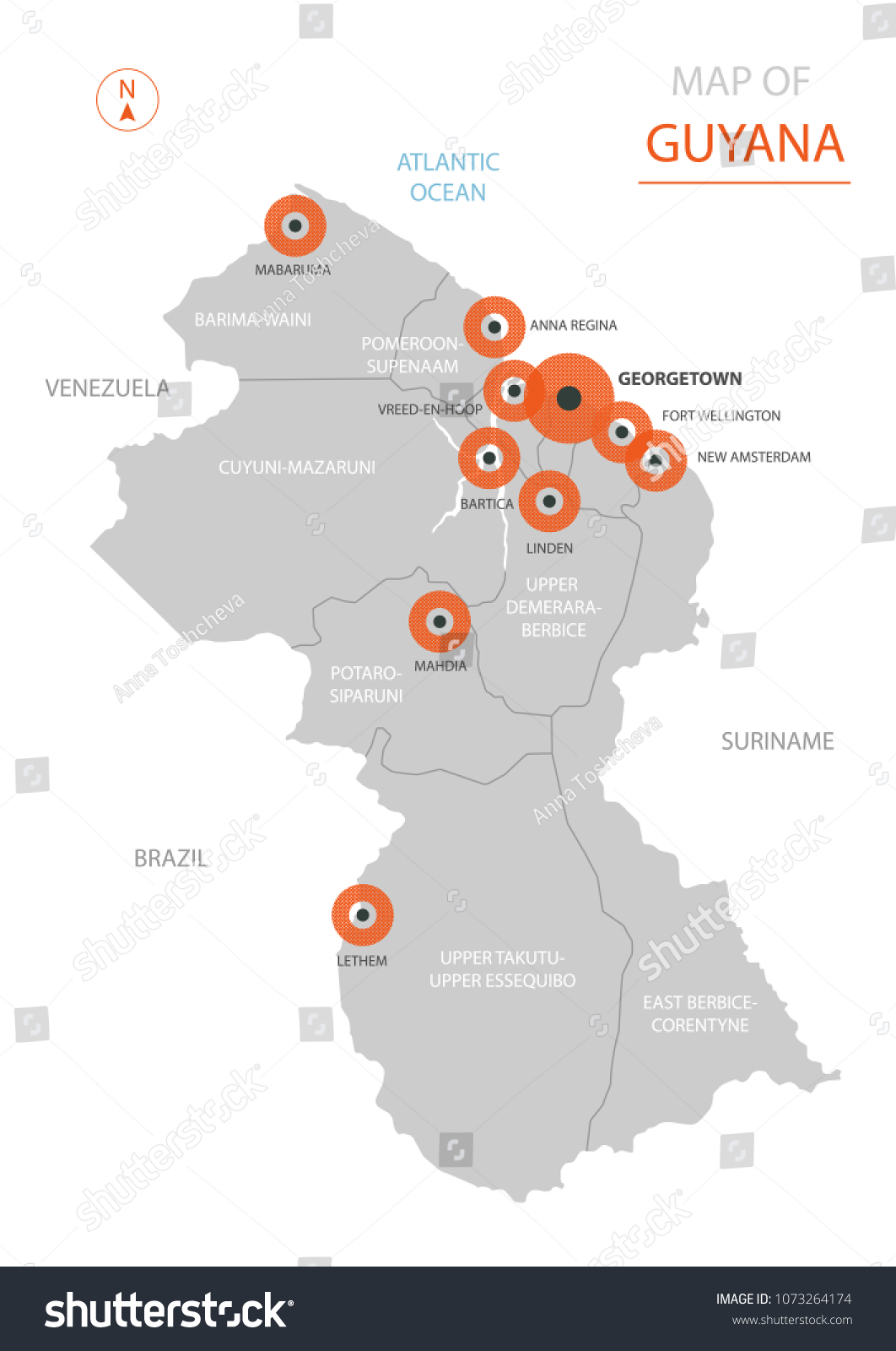 Map Of Guyana Showing The Towns Stylized Vector Guyana Map Showing Big Stock Vector (Royalty Free)  1073264174 | Shutterstock