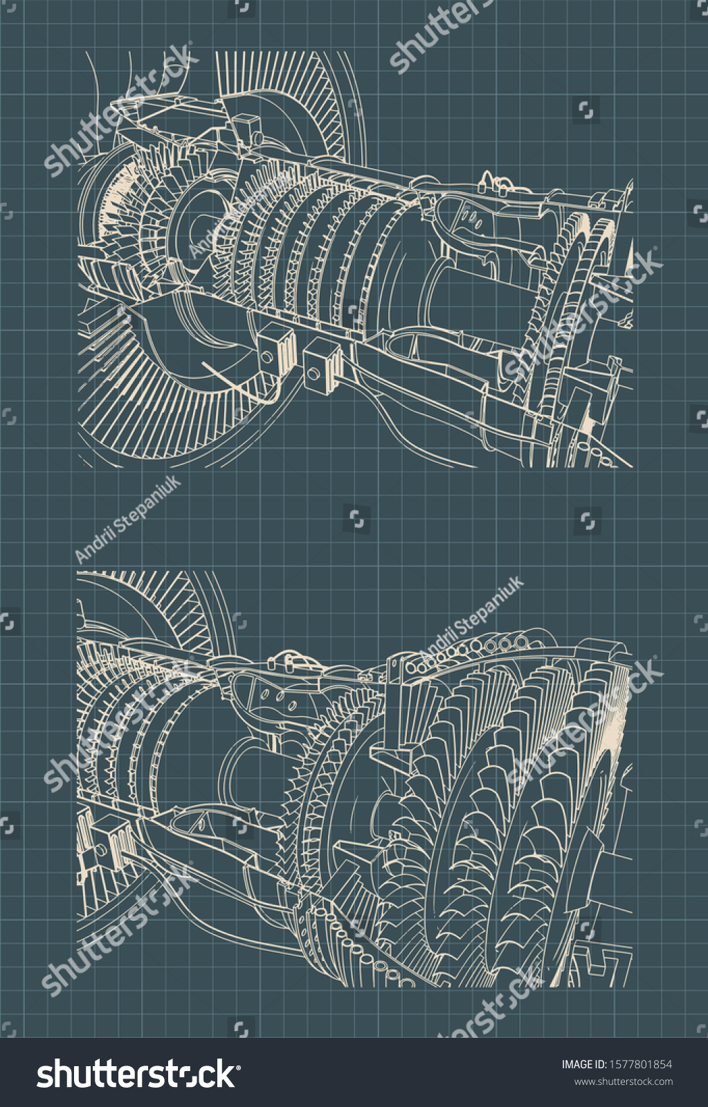 Stylized Vector Illustration Drawings Turbofan Engine Stock Vector ...