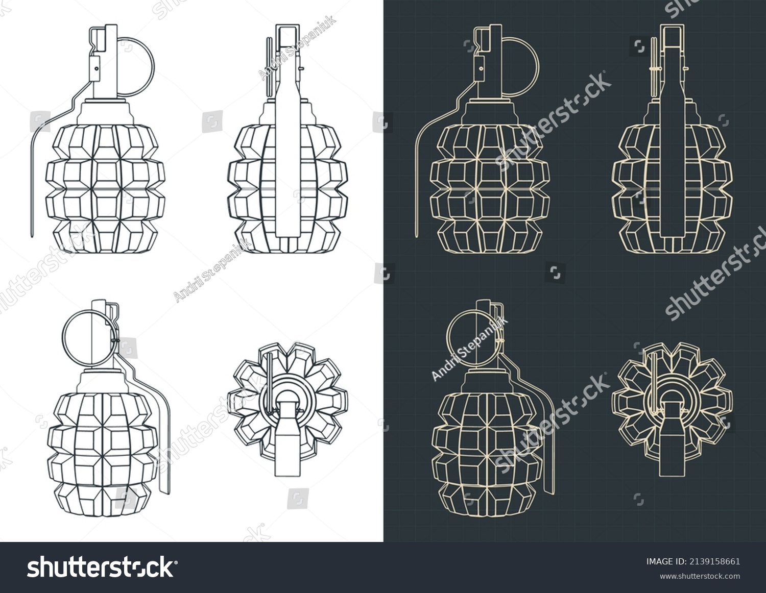 Stylized Vector Illustration Blueprints Hand Grenade Stock Vector ...