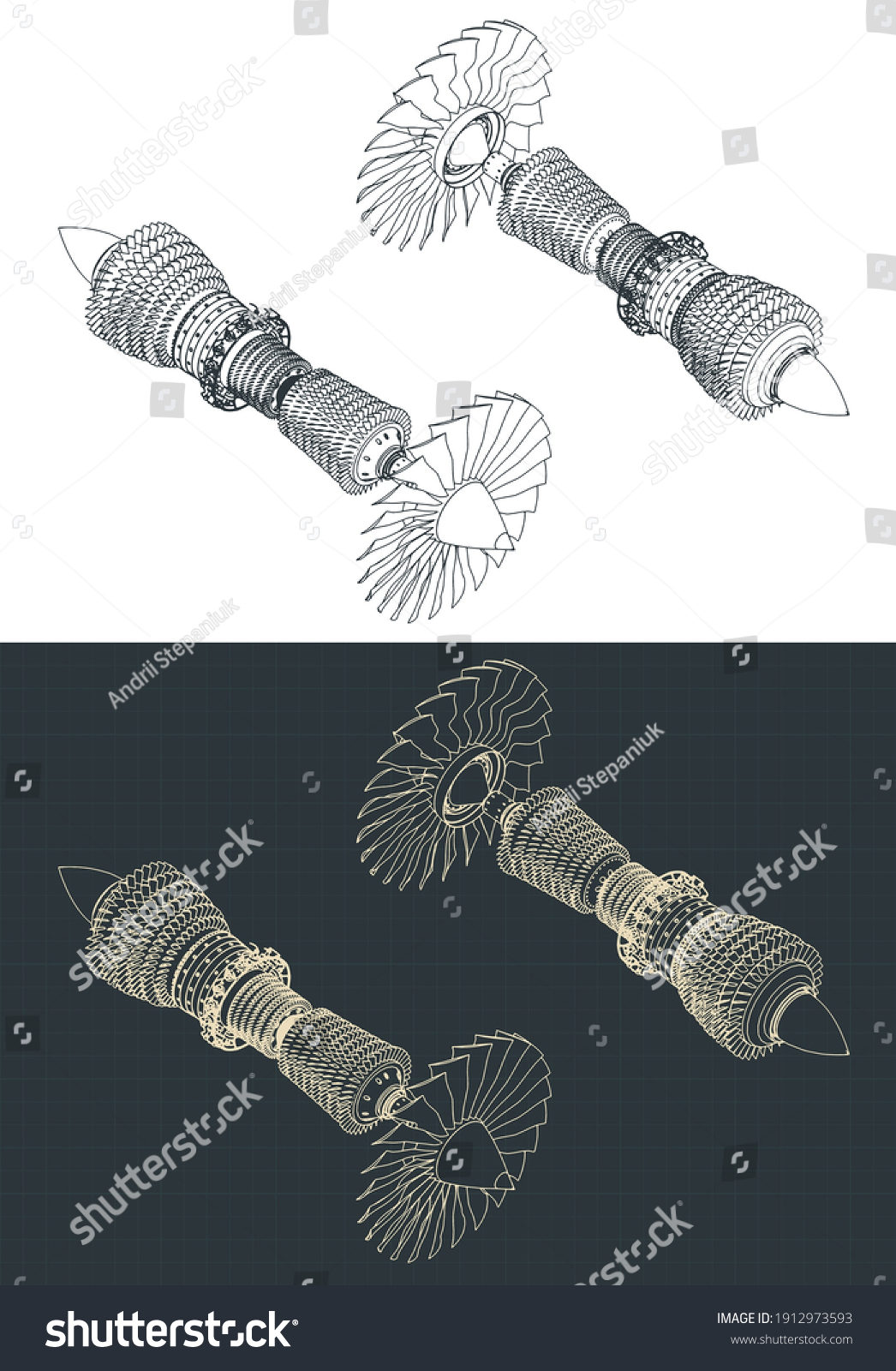 Stylized Vector Illustration Turbofan Compressor Draw - vrogue.co