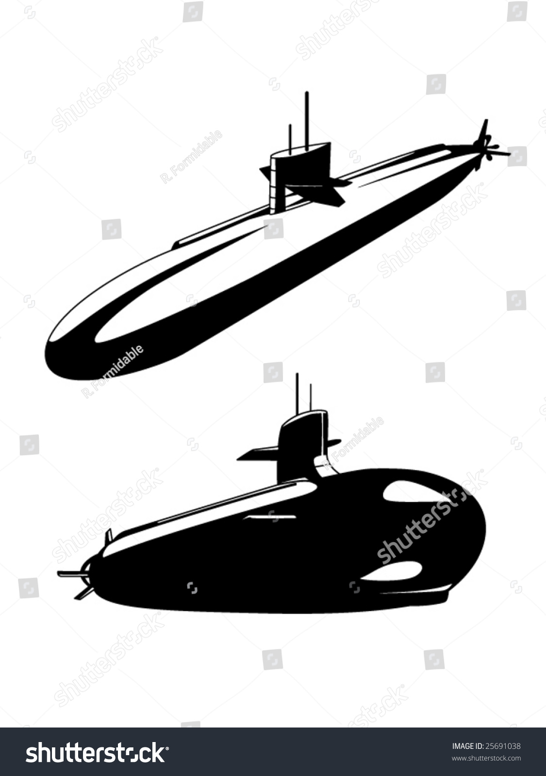 Stylized Vector Illustration Of 2 Views Of A Nuclear Submarine ...