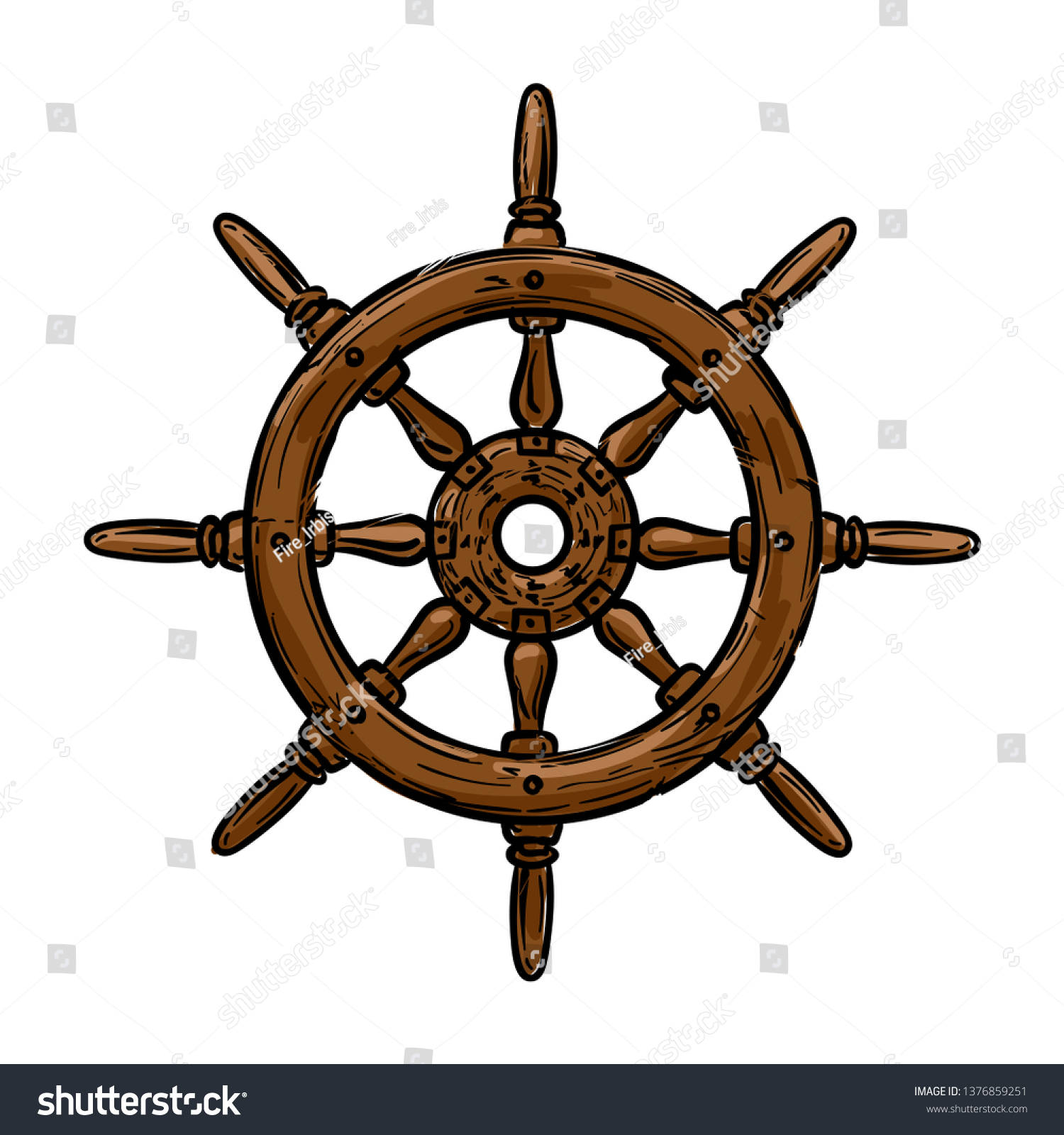 Stylized Wooden Steering Wheel Hand Drawn Stock Vector (Royalty Free ...