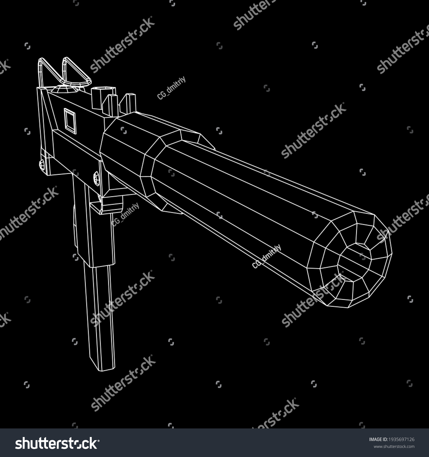 Submachine Gun Modern Firearms Pistol Silencer Stock Vector Royalty Free Shutterstock