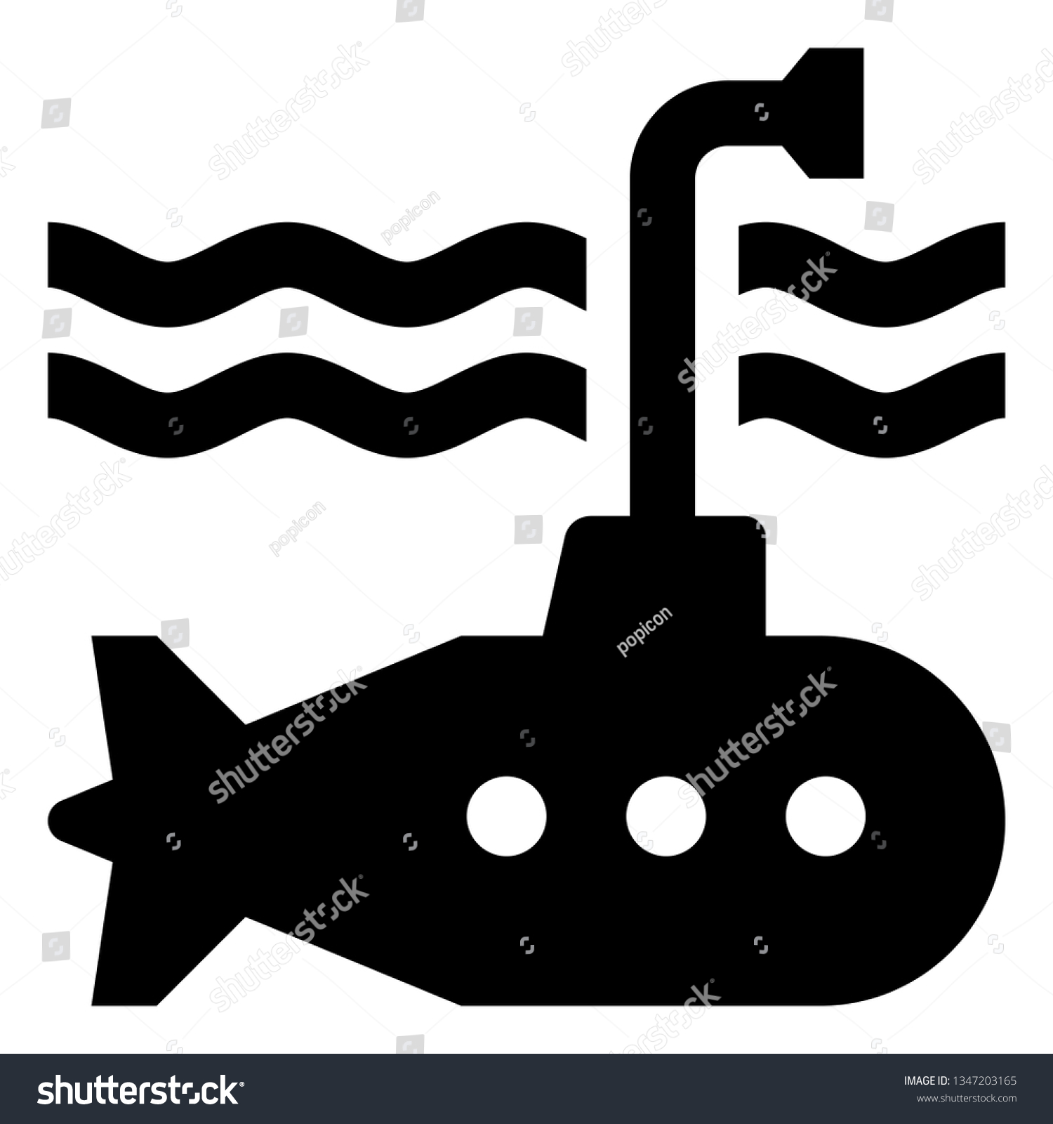 black submarine icon, underwater, waves clip art preview
