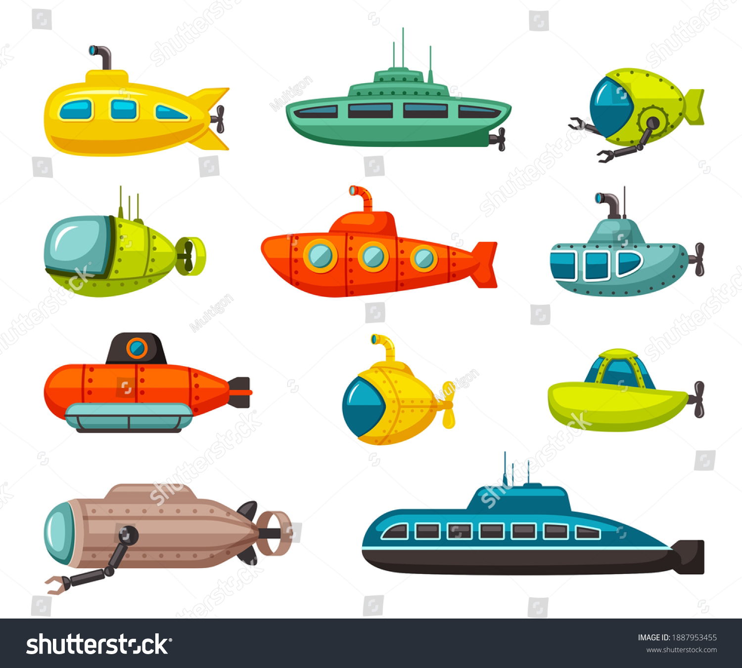 Submarines Bathyscaphes Set Red Vehicle Robotic Stock Vector (Royalty ...