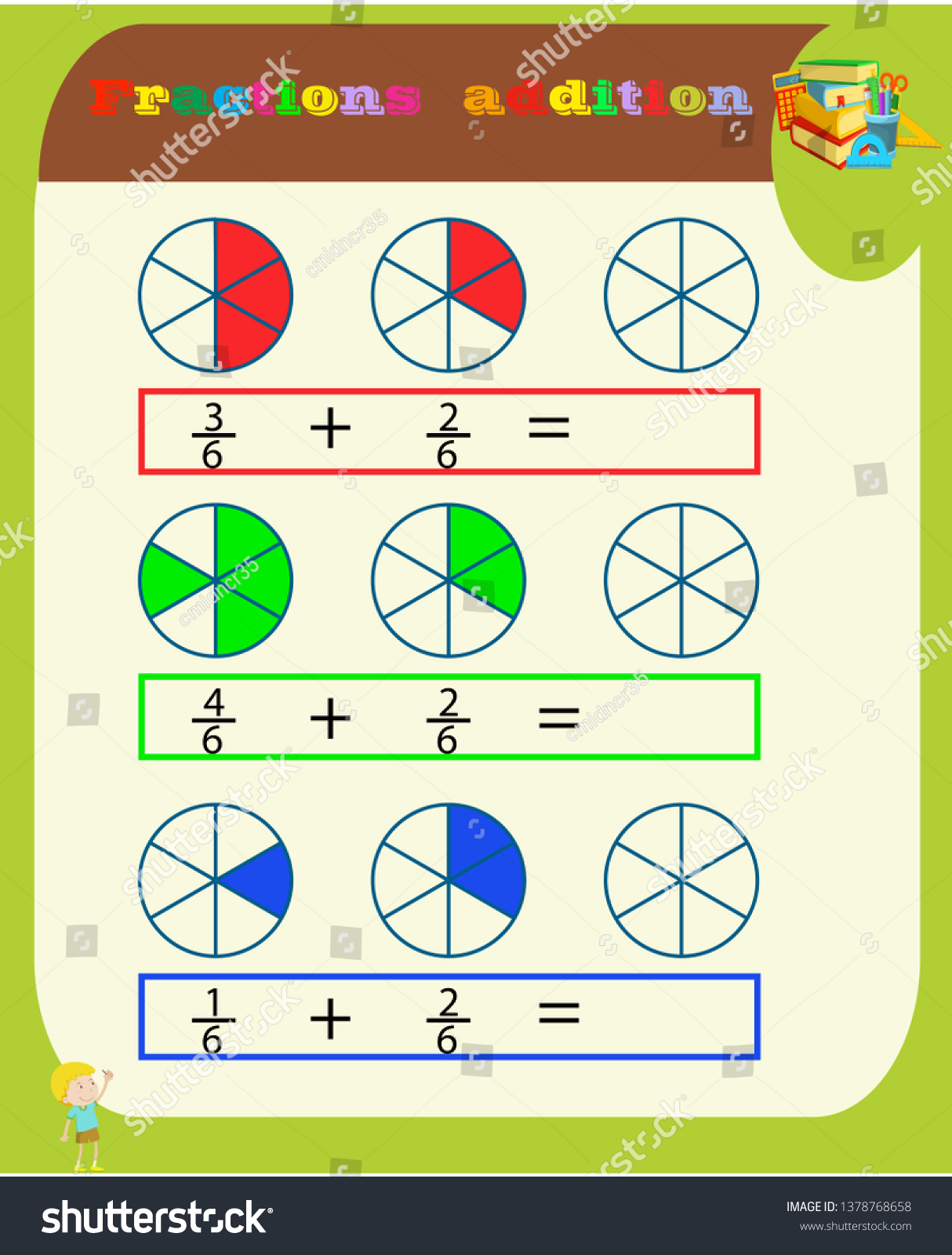 subtracting fractions mathematical worksheet triangles coloring stock vector royalty free 1378768658