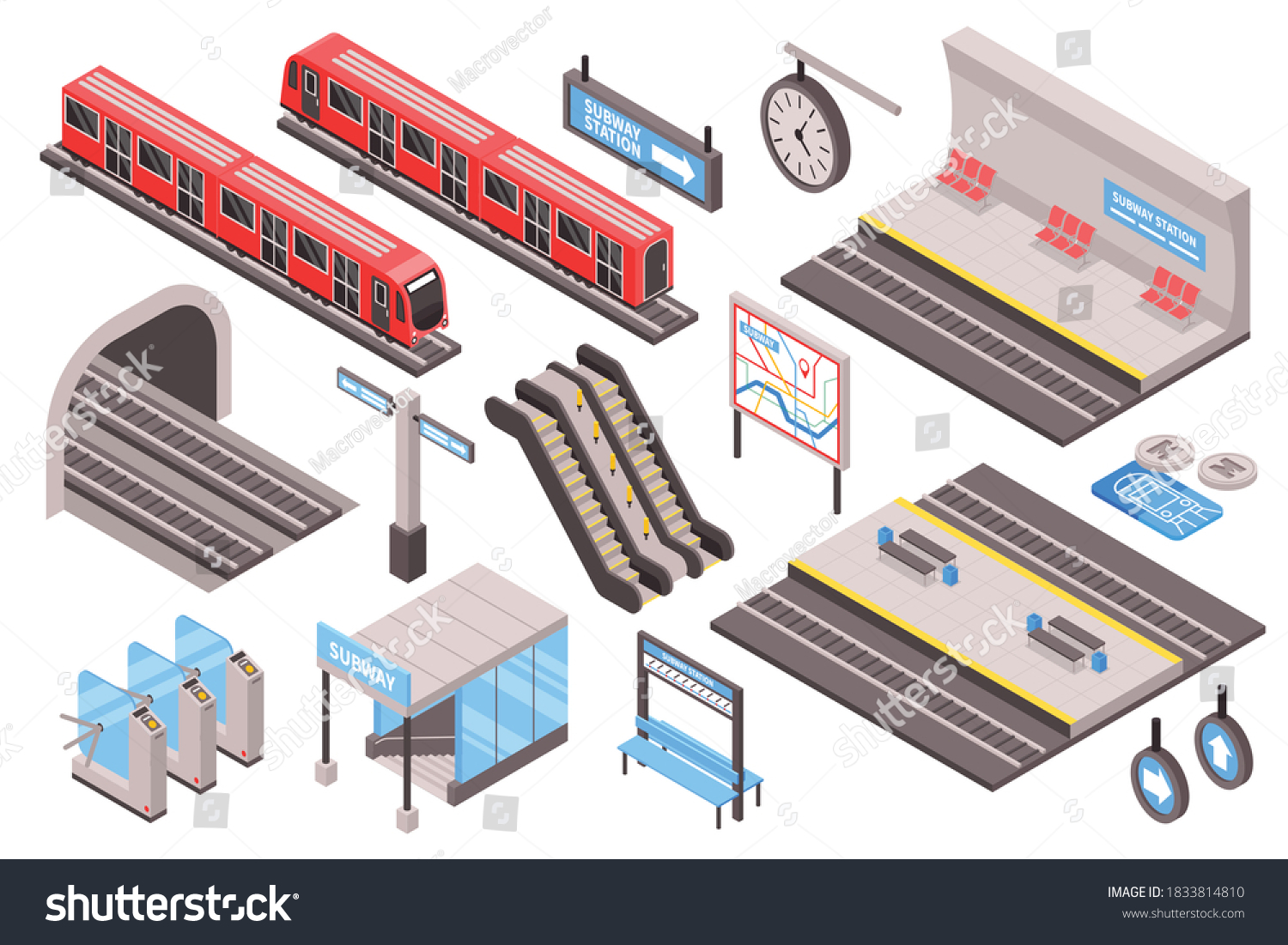 Subway Isometric Set Metro Transportation Symbols Stock Vector (Royalty ...