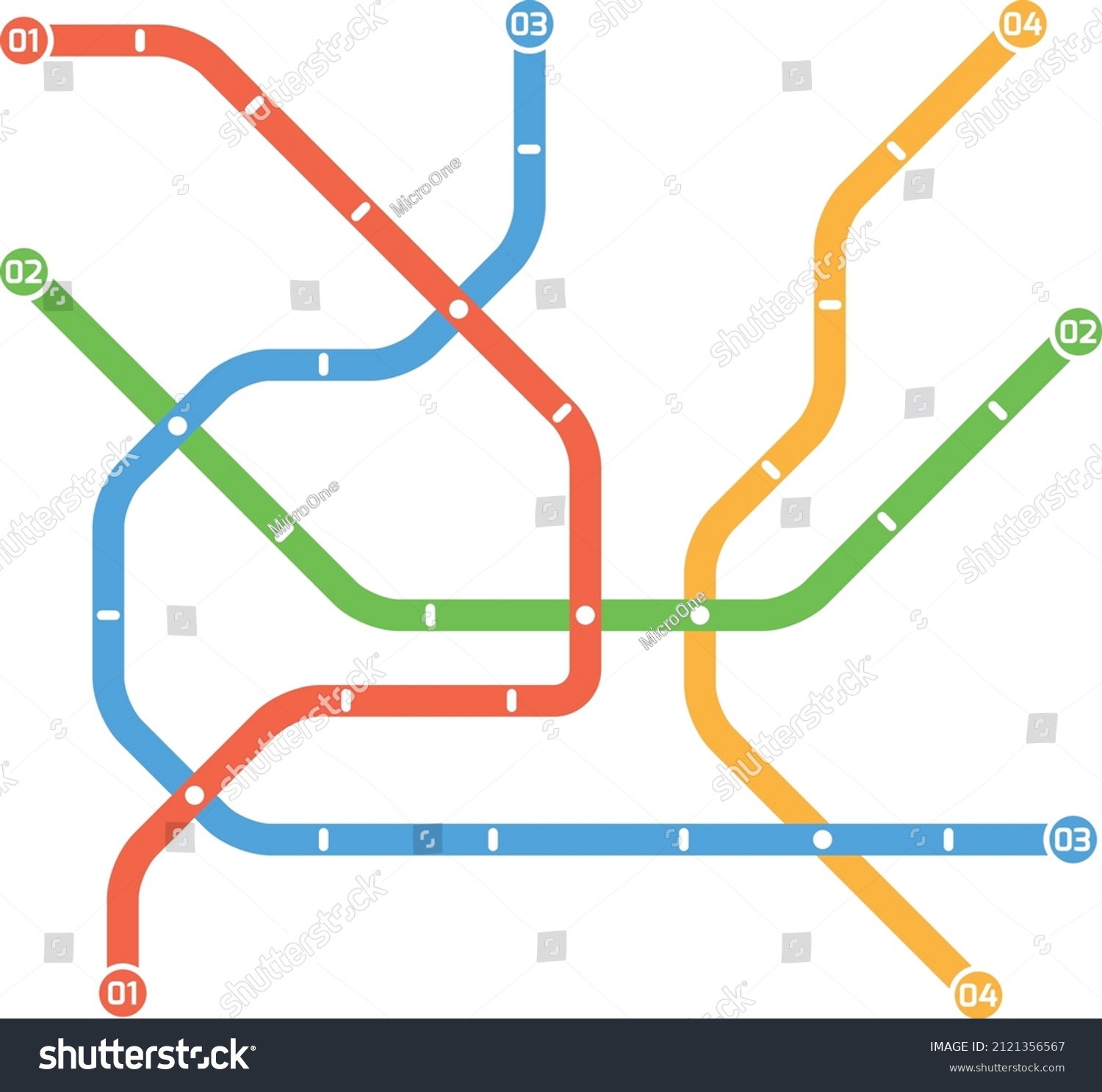 Subway Map Template Colorful Metro Routes Stock Vector (Royalty Free ...