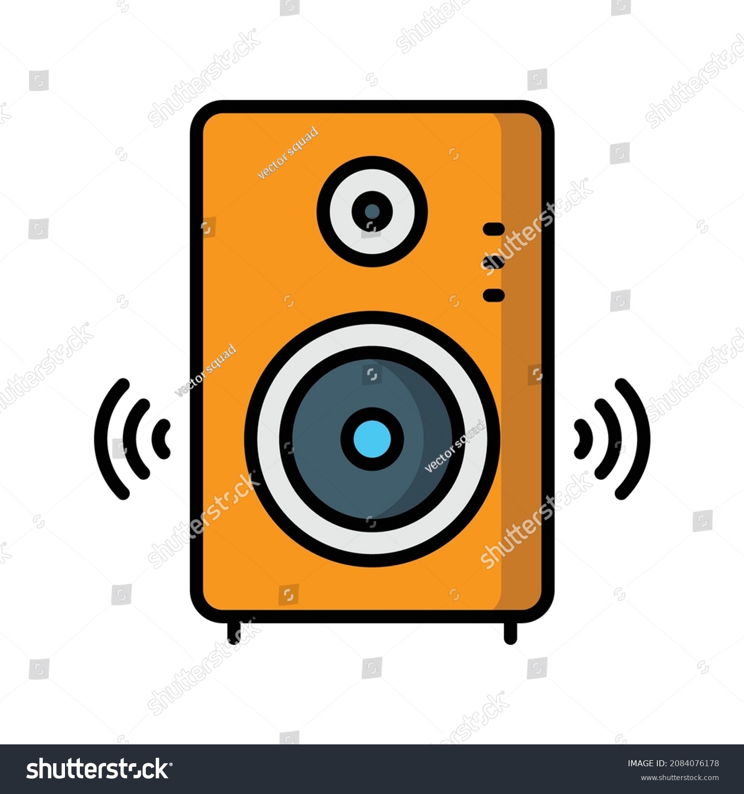 orange speaker emitting sound, flat design clip art preview