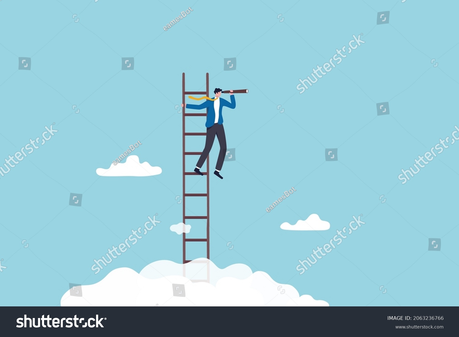 SVG of Success ladder for business opportunity, looking for new job or career path, leadership discovery or searching for success concept, smart businessman climb up ladder look through telescope visionary. svg