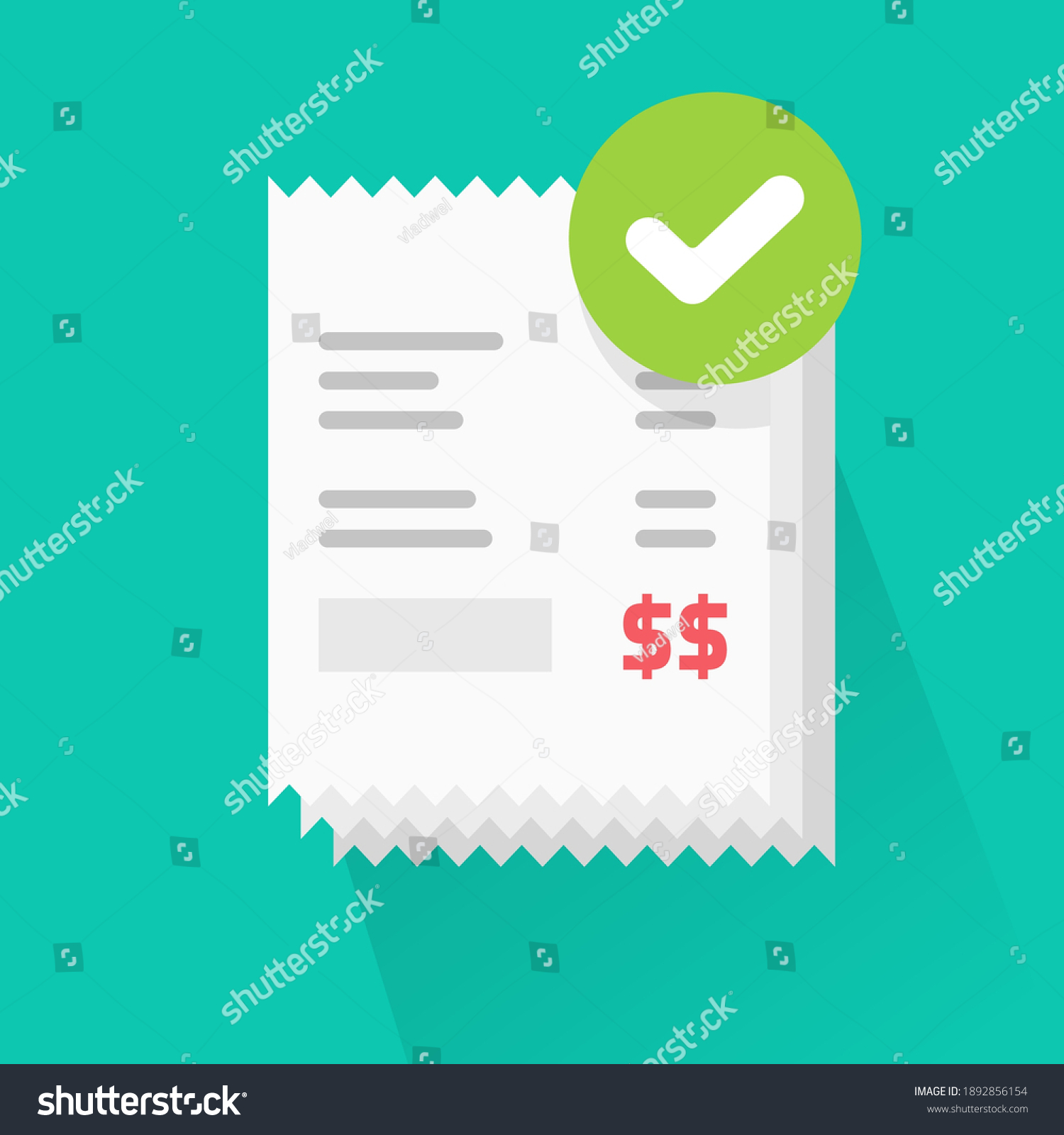 SVG of Success verified paid bills receipts with approved check mark notice on invoice vector flat cartoon icon, valid completed checkmark notification on successful paid online orders pile icon svg