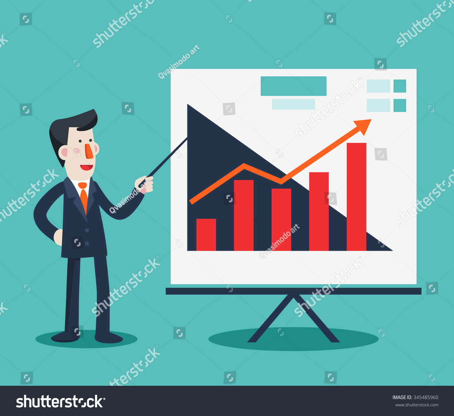 Successful Smiling Business Man Presenting And Showing A Financial