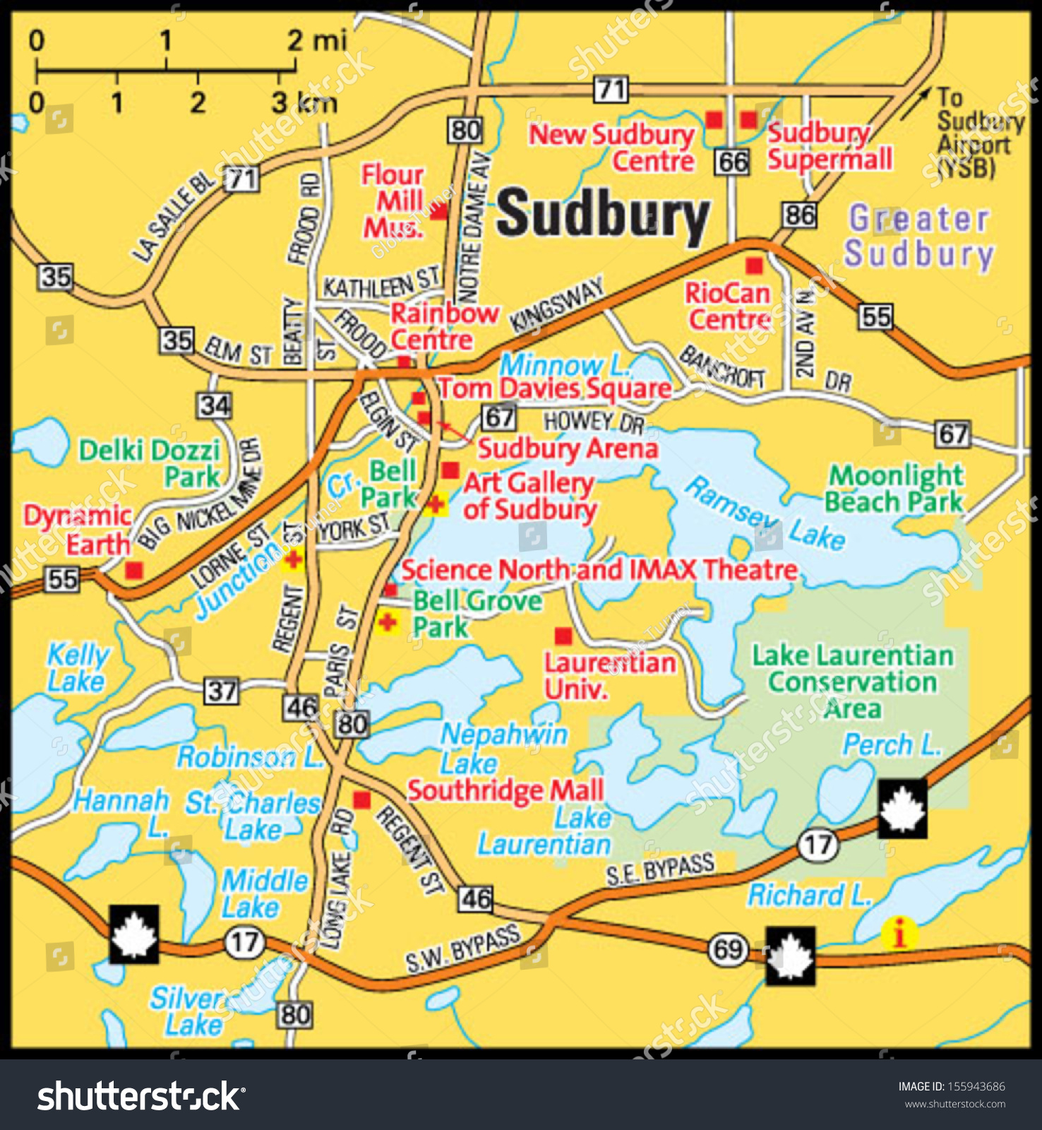 Stock Vector Sudbury Ontario Area Map 155943686 