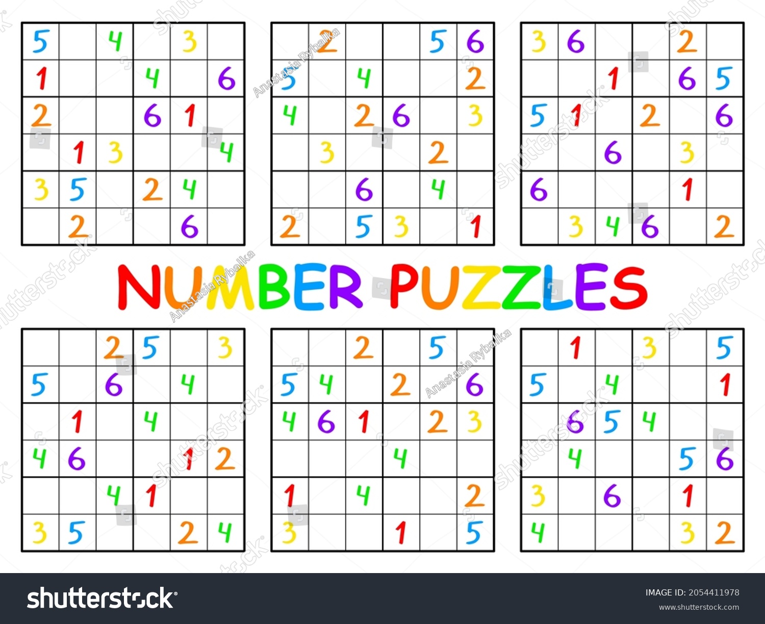 sudoku set kids colorful number puzzles stock vector royalty free 2054411978 shutterstock