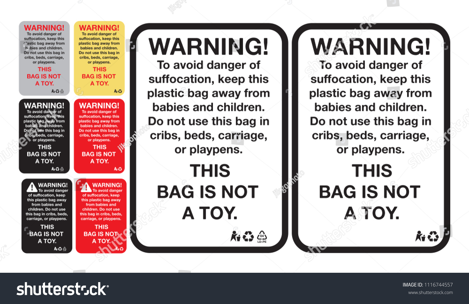 suffocation warning label sticker certain plastic stock vector