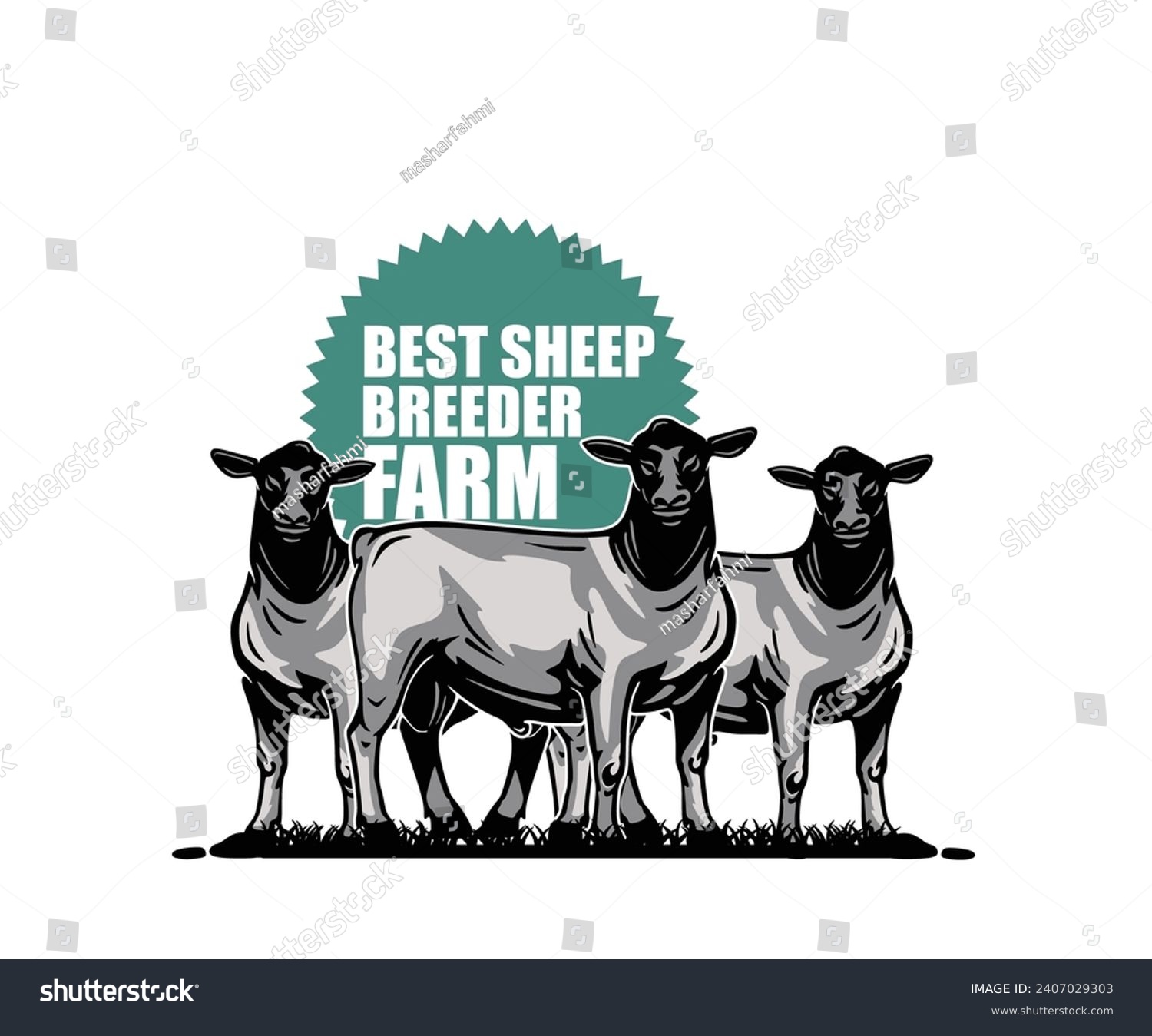 SVG of SUFFOLK SHEEP BREEDER FARM LOGO, silhouette of great ram standing in farm vector illustrations svg