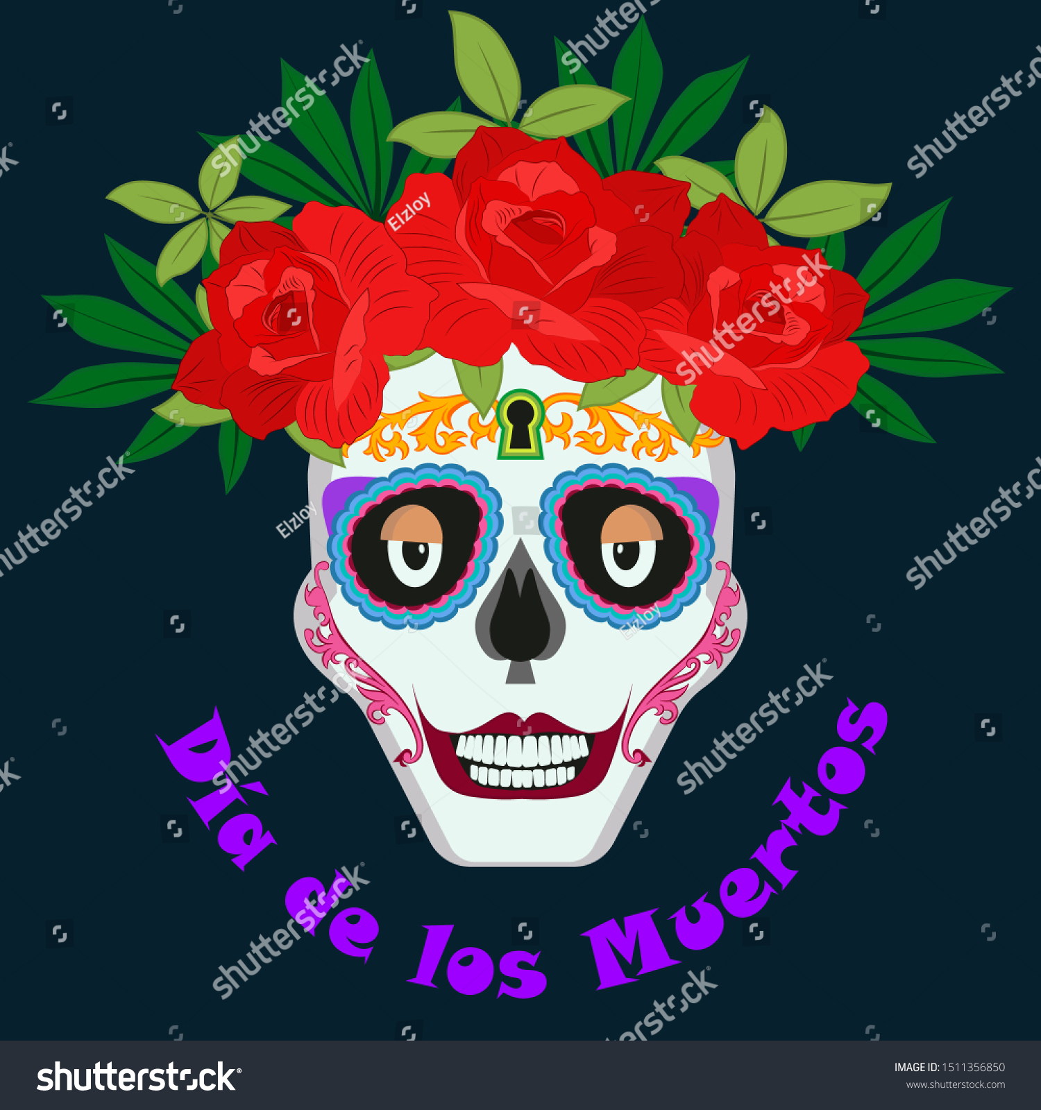 Sugar Skull Flowers Day Dead Vector Stock Vector Royalty Free 1511356850 