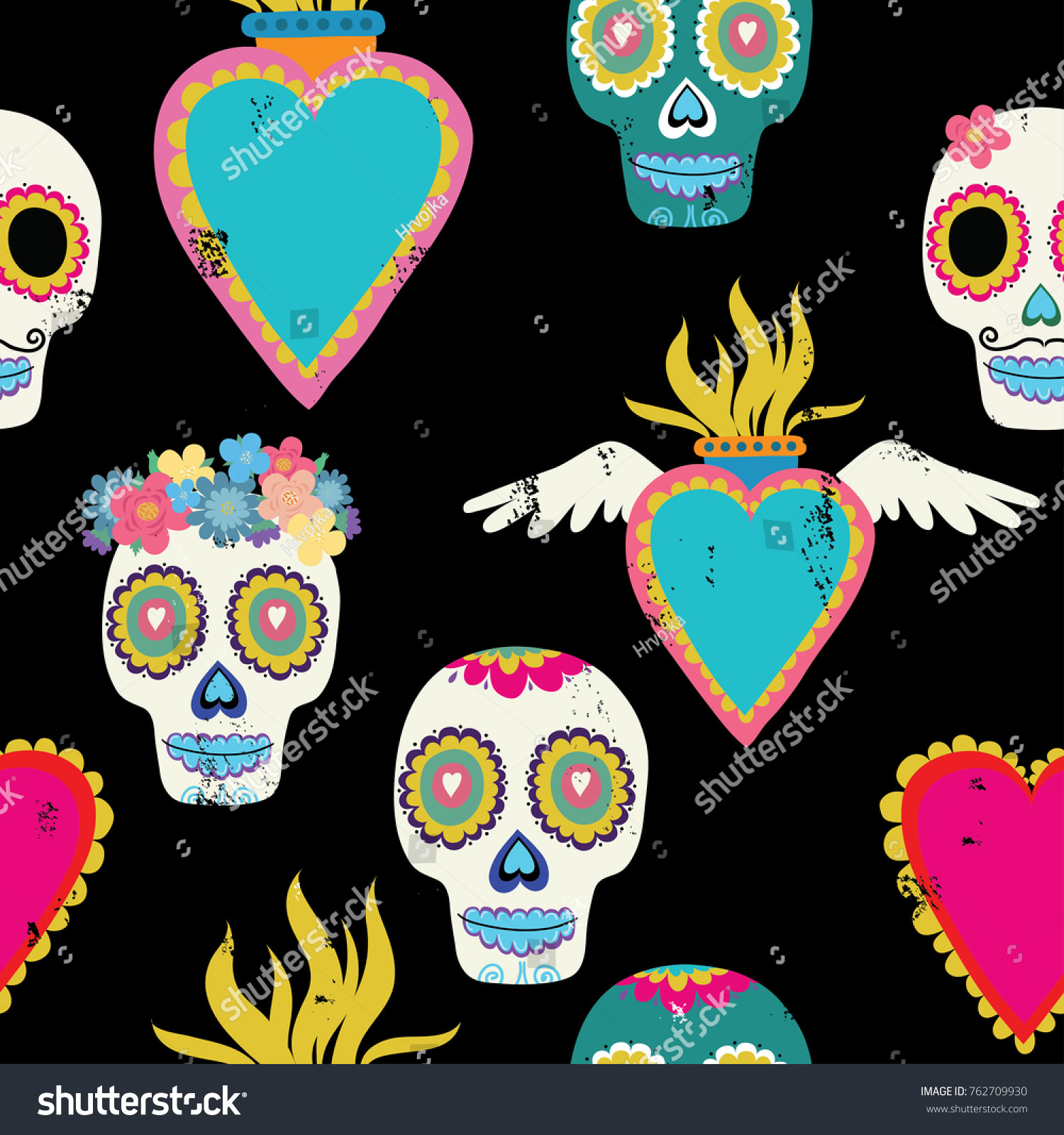 Sugar Skull Seamless Pattern Stock Vector Royalty Free 762709930