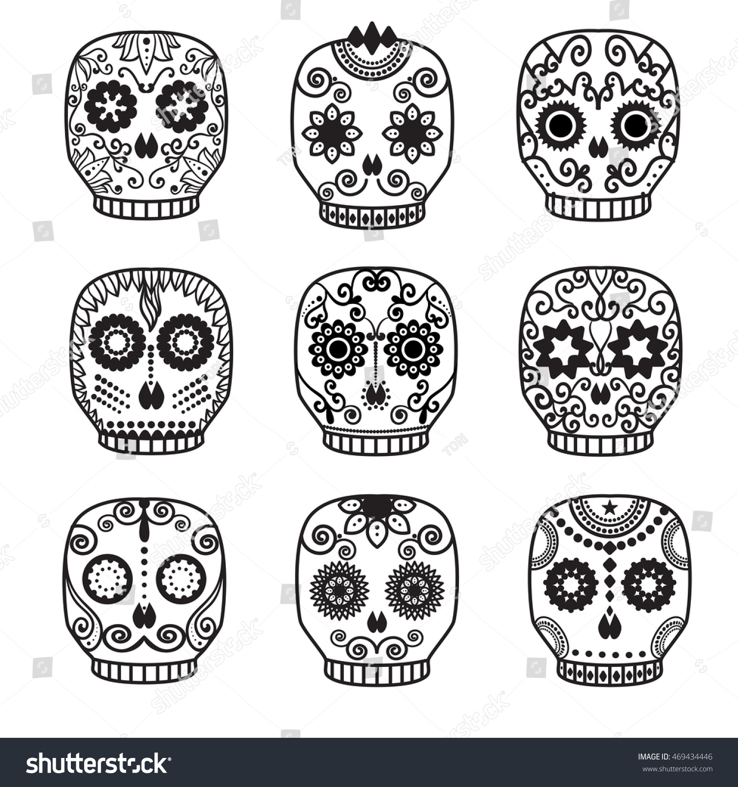 Sugar Skull Vector Set. Day Of The Dead Skull Design. - 469434446 ...